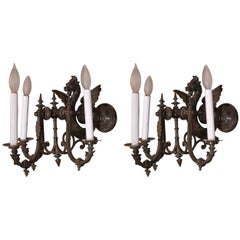 Antique Pair of 19th Century French Neoclassical Bronze Griffon Sconces