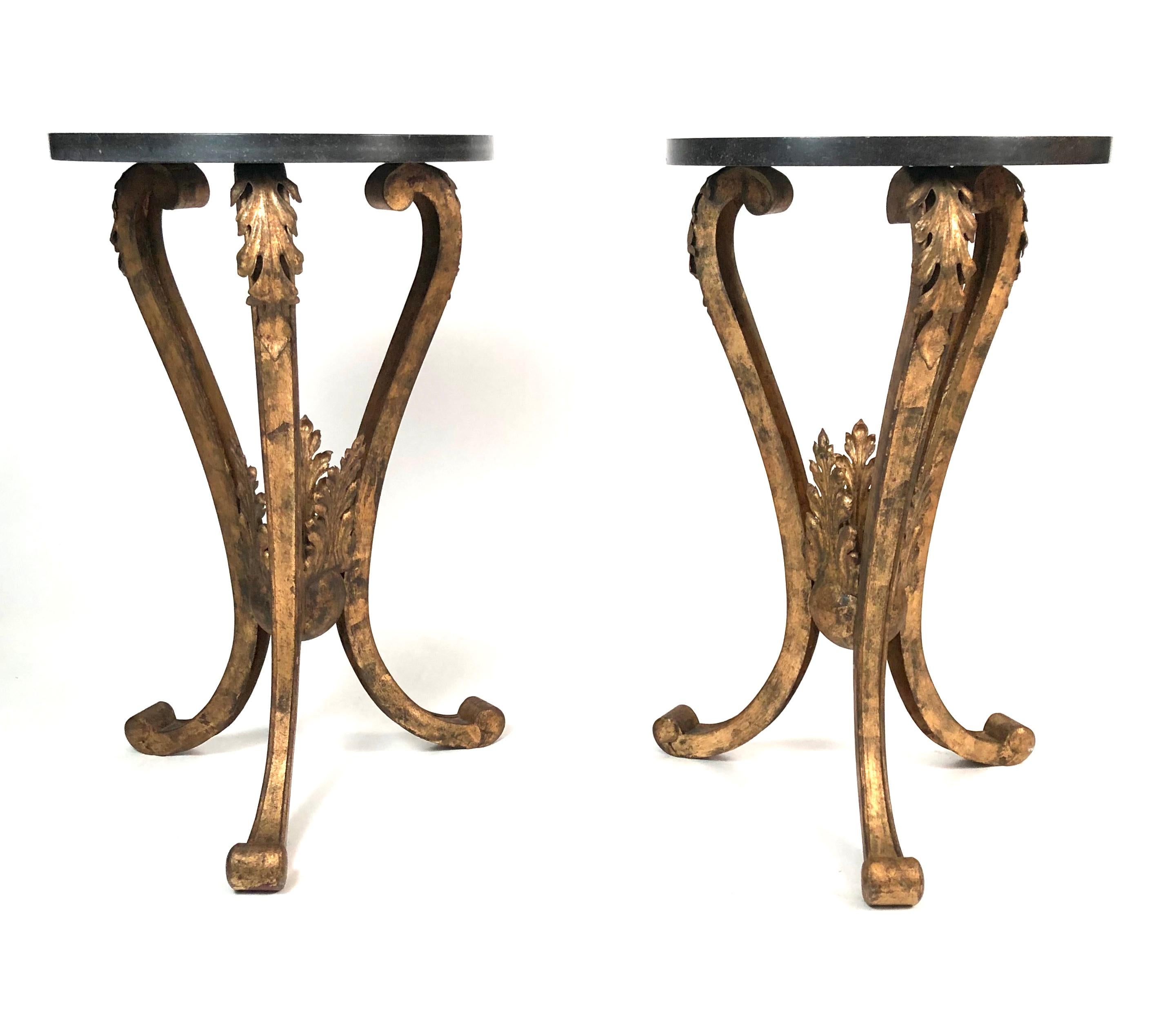 Pair of 19th Century French Neoclassical Gilt Metal Stands with Marble Tops 6