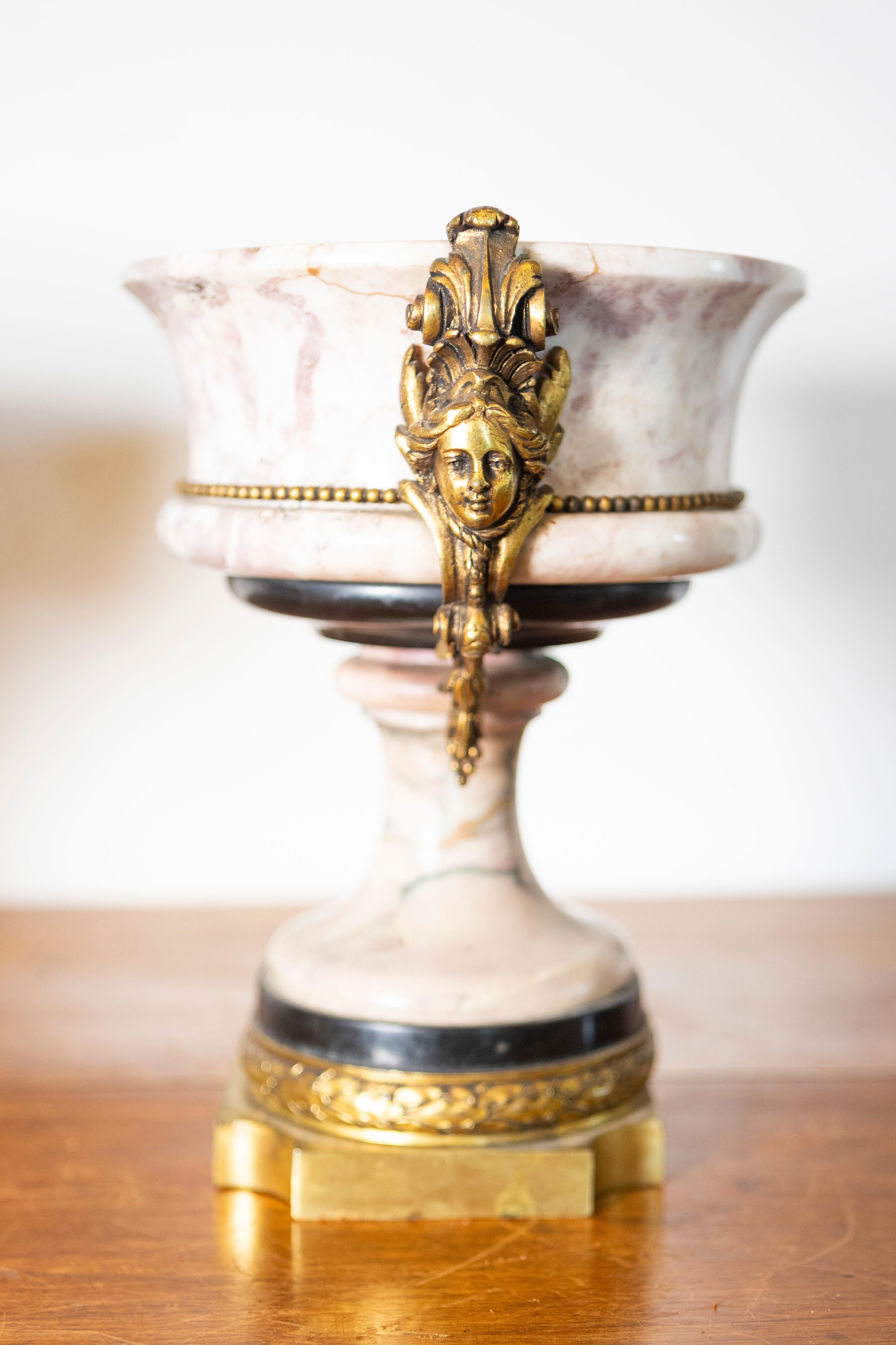 Coppia di urne neoclassiche francesi del XIX secolo in marmo e bronzo dorato in vendita 1