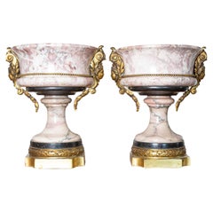 Antique Pair of 19th-Century French Neoclassical Marble and Gilt Bronze Urns