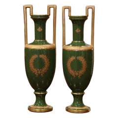 Pair of 19th Century French Neoclassical Painted and Gilt Porcelain Vases