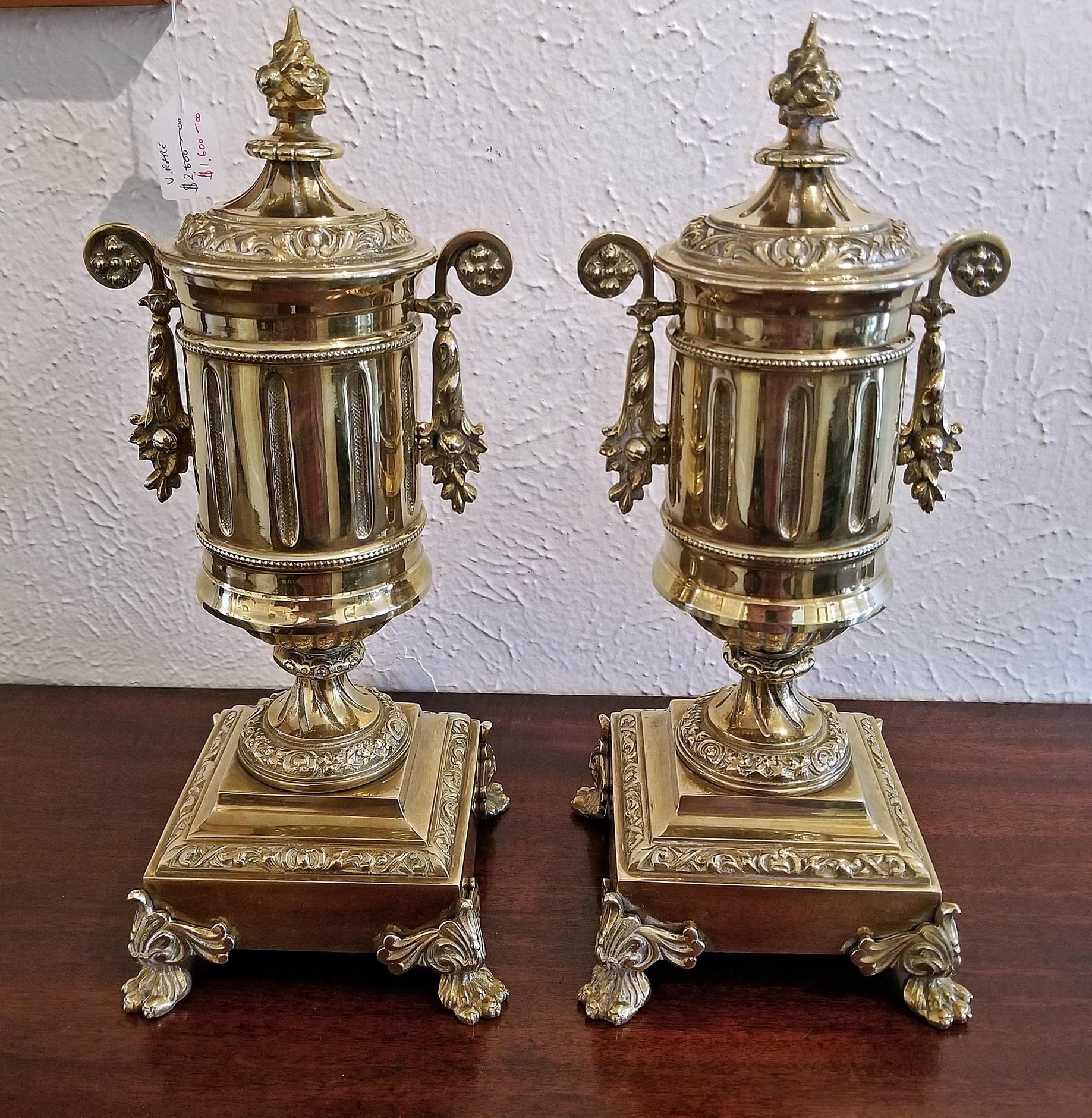 Neoclassical Revival Pair of 19th Century French Neoclassical Style Brass Garnitures