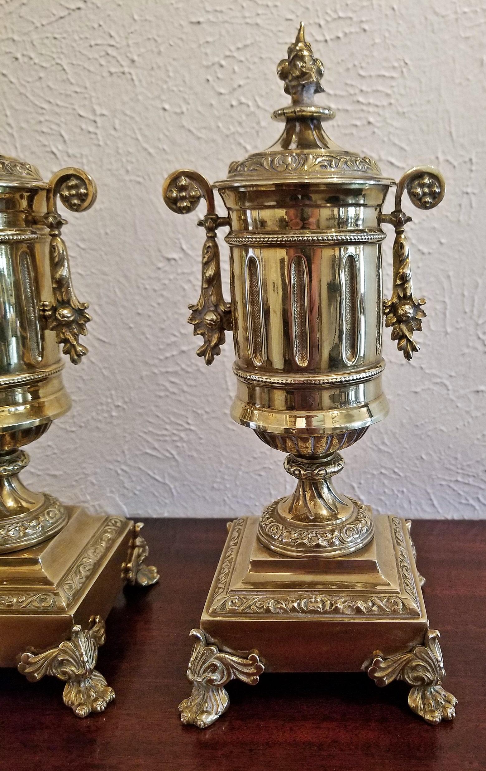 Pair of 19th Century French Neoclassical Style Brass Garnitures 3