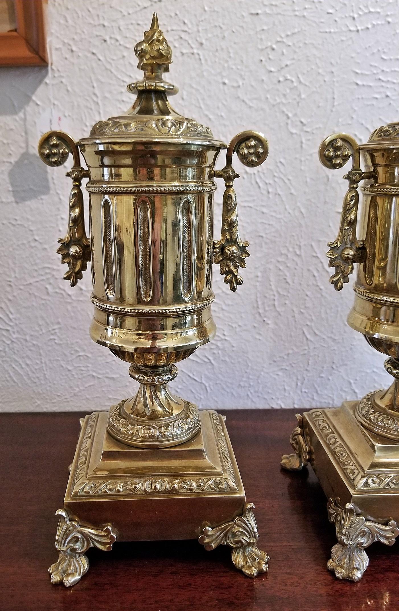 Pair of 19th Century French Neoclassical Style Brass Garnitures 4