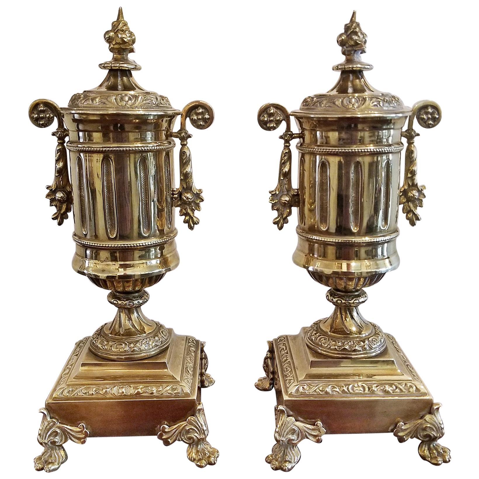 Pair of 19th Century French Neoclassical Style Brass Garnitures