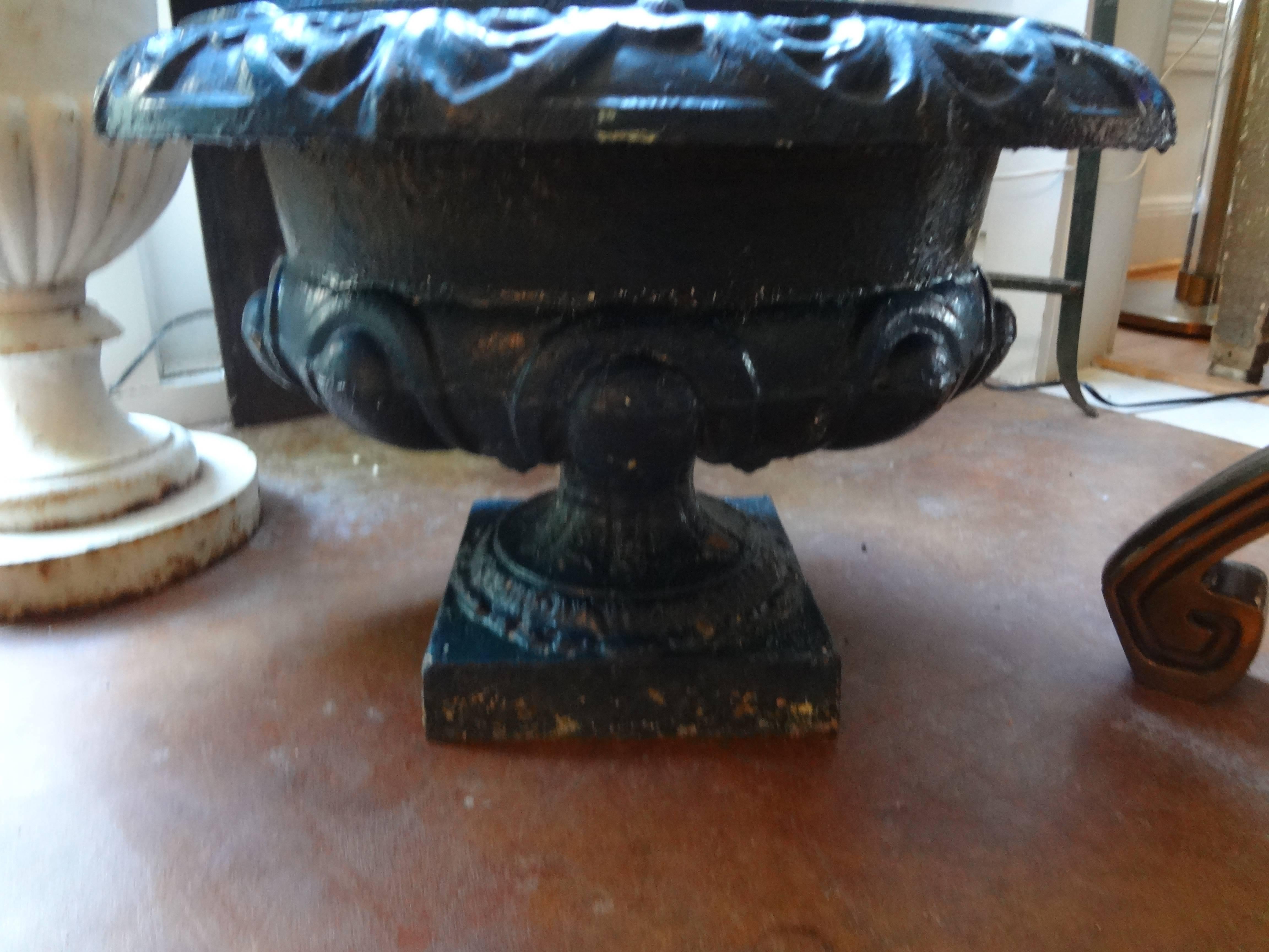 Pair of 19th Century French Neoclassical Medici Style Cast Iron Garden Urns 1