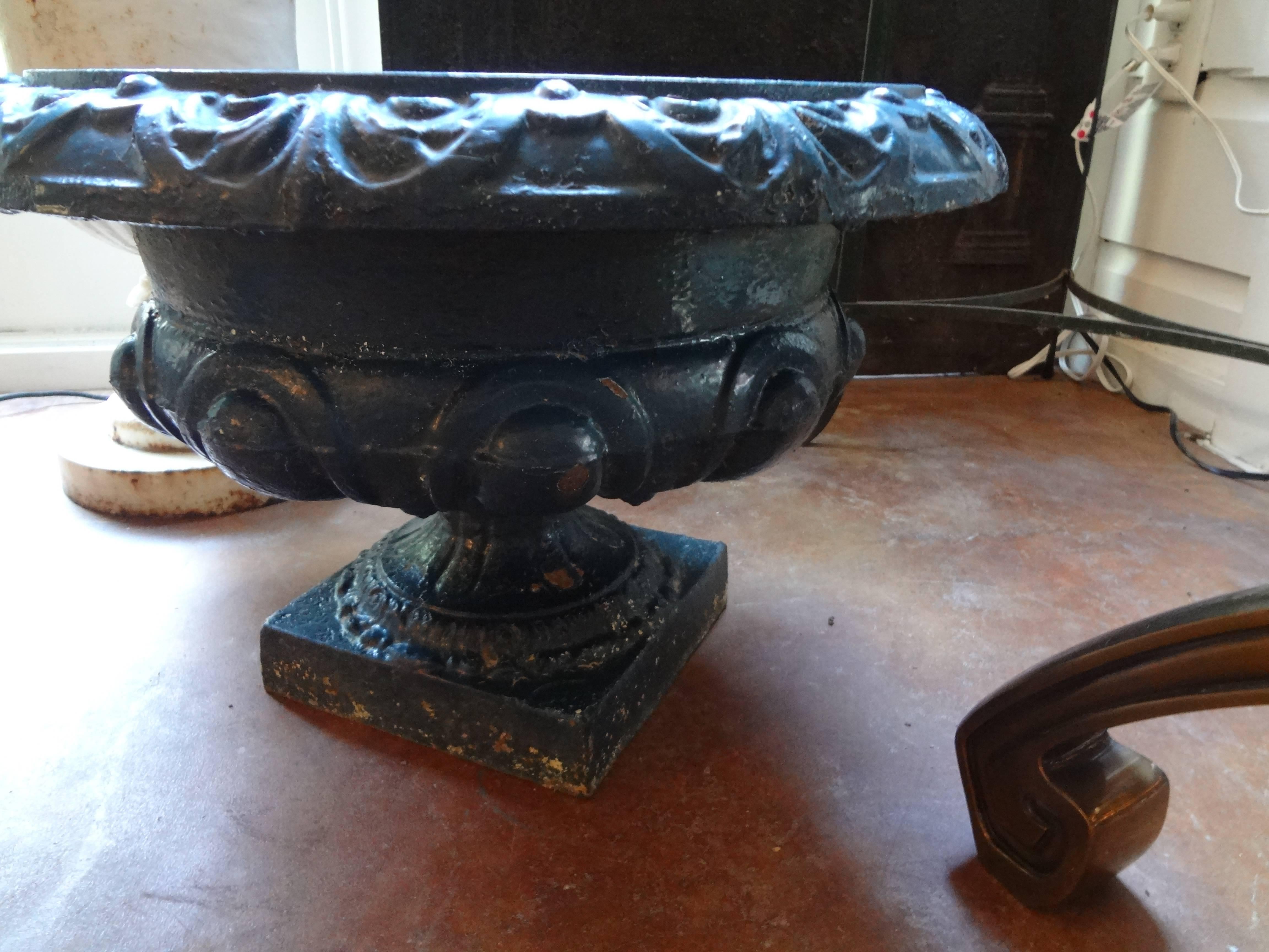 Pair of 19th Century French Neoclassical Medici Style Cast Iron Garden Urns 2