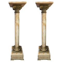 Pair Of 19th Century French Neoclassical Style Marble And Bronze Pedestals