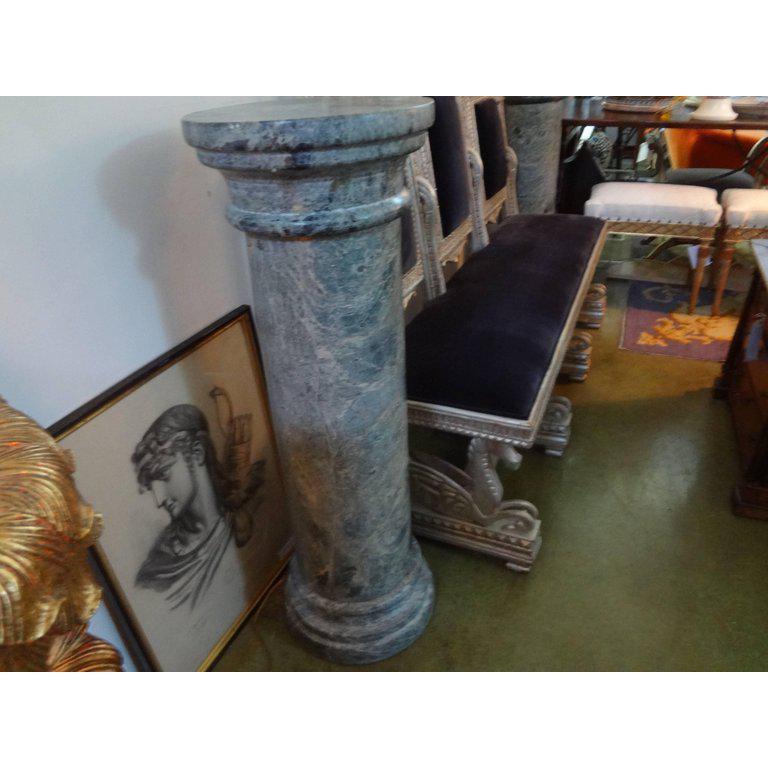 Handsome pair of antique French neoclassical style grey-green marble pedestals, circa 1880.
Versatile style and size that would work well in a variety of interiors.