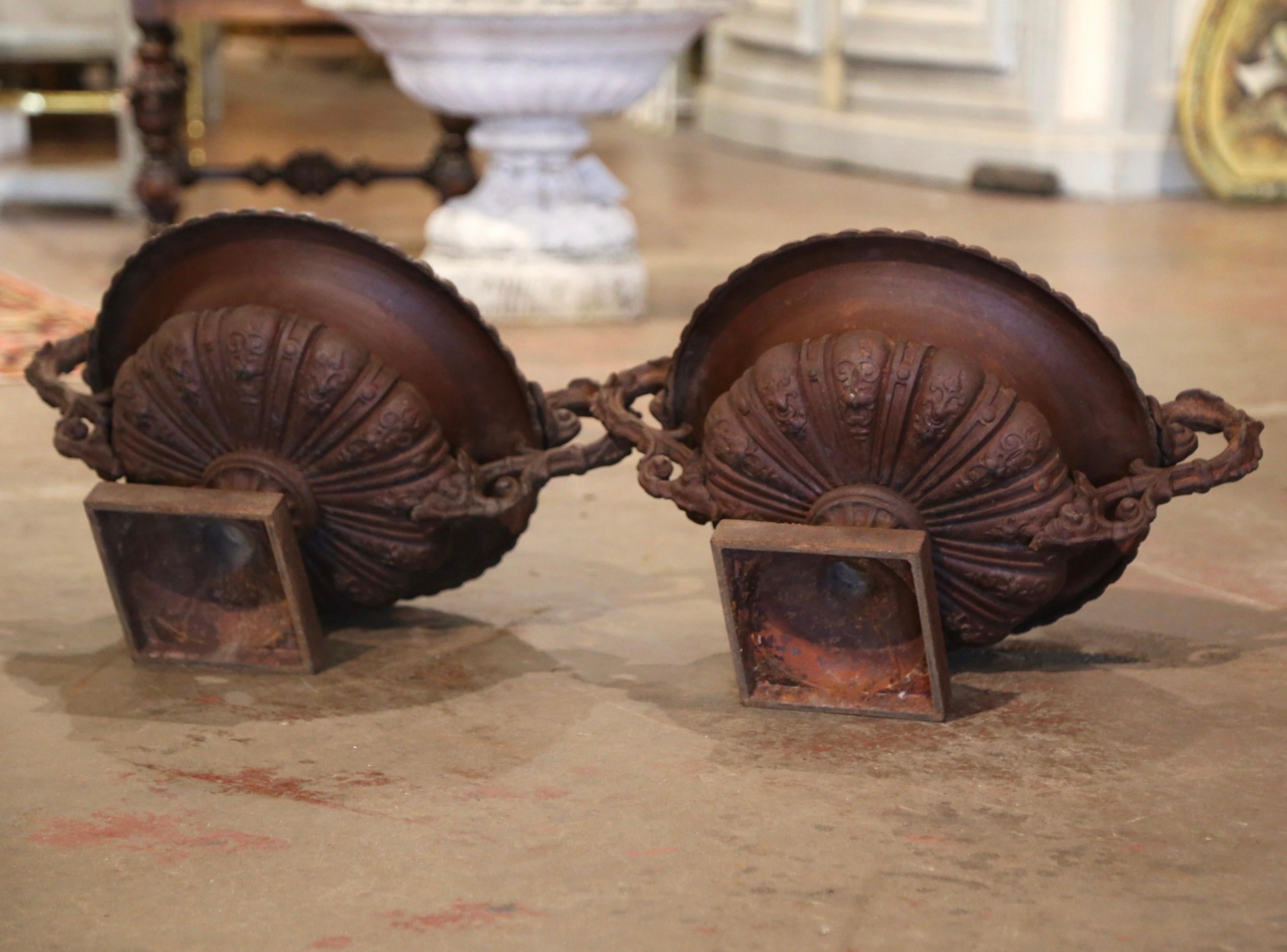 Pair of 19th Century French Neoclassical Weathered Iron Garden Urn Planters 7
