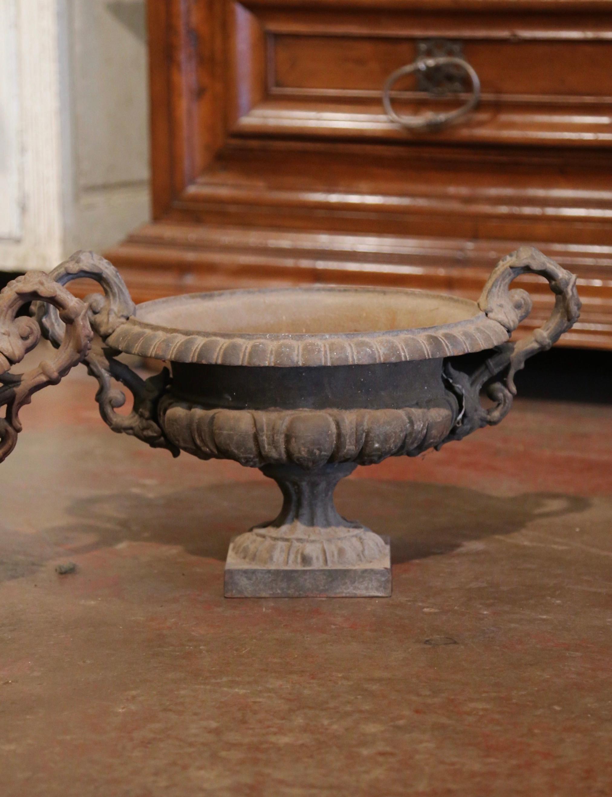 Pair of 19th Century French Neoclassical Weathered Iron Garden Urn Planters For Sale 2