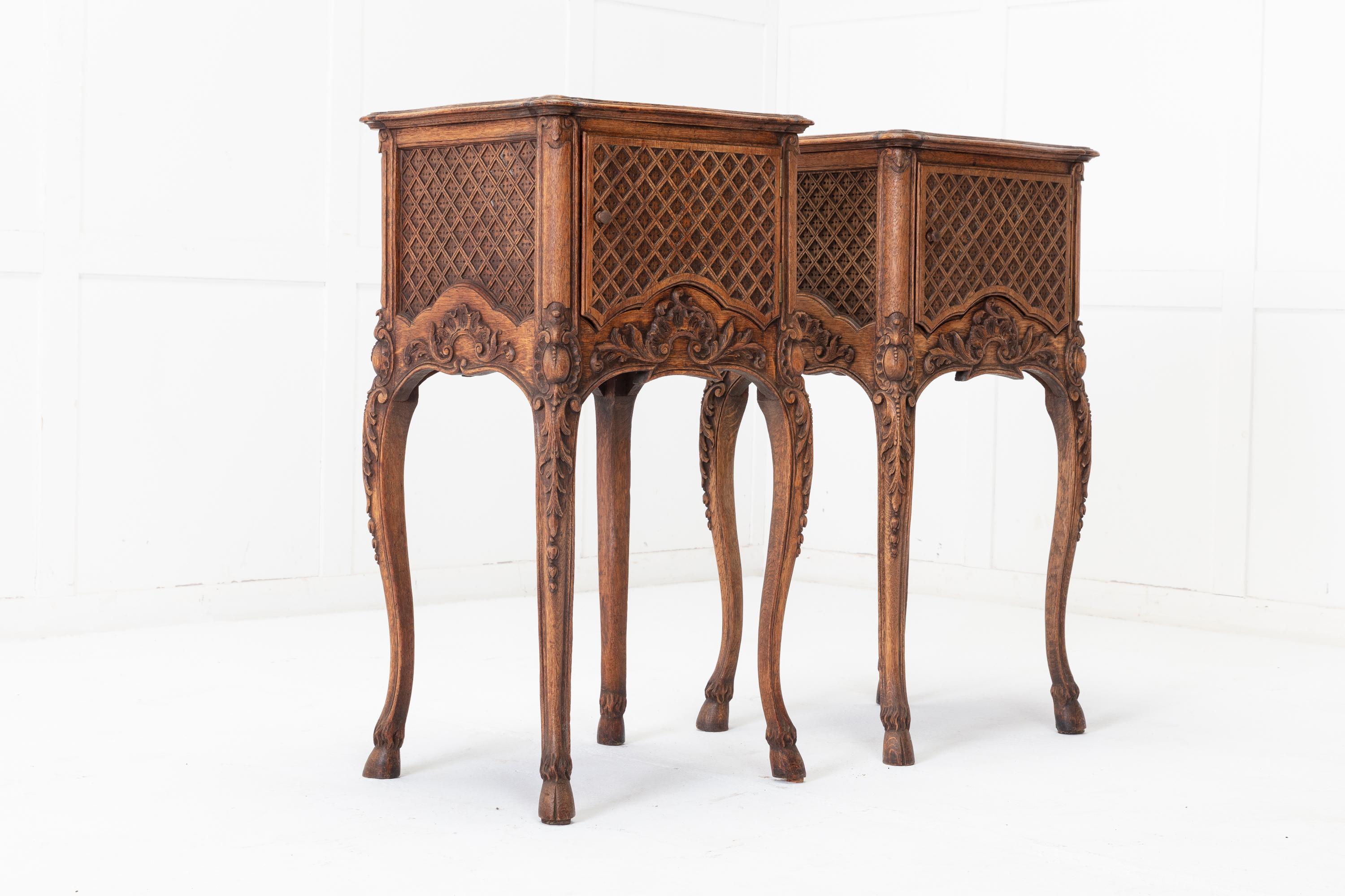 Marble Pair of 19th Century French Oak Bedside Tables