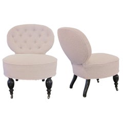 Pair of 19th Century French Occasional Chairs, Biscuit Tufted, Newly Upholstered