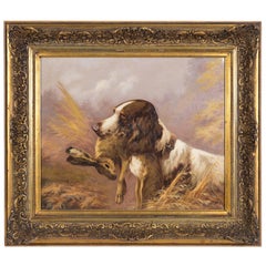 Pair of 19th Century French Oil Hunting Dog Portraits, Signed Louis Lartigau