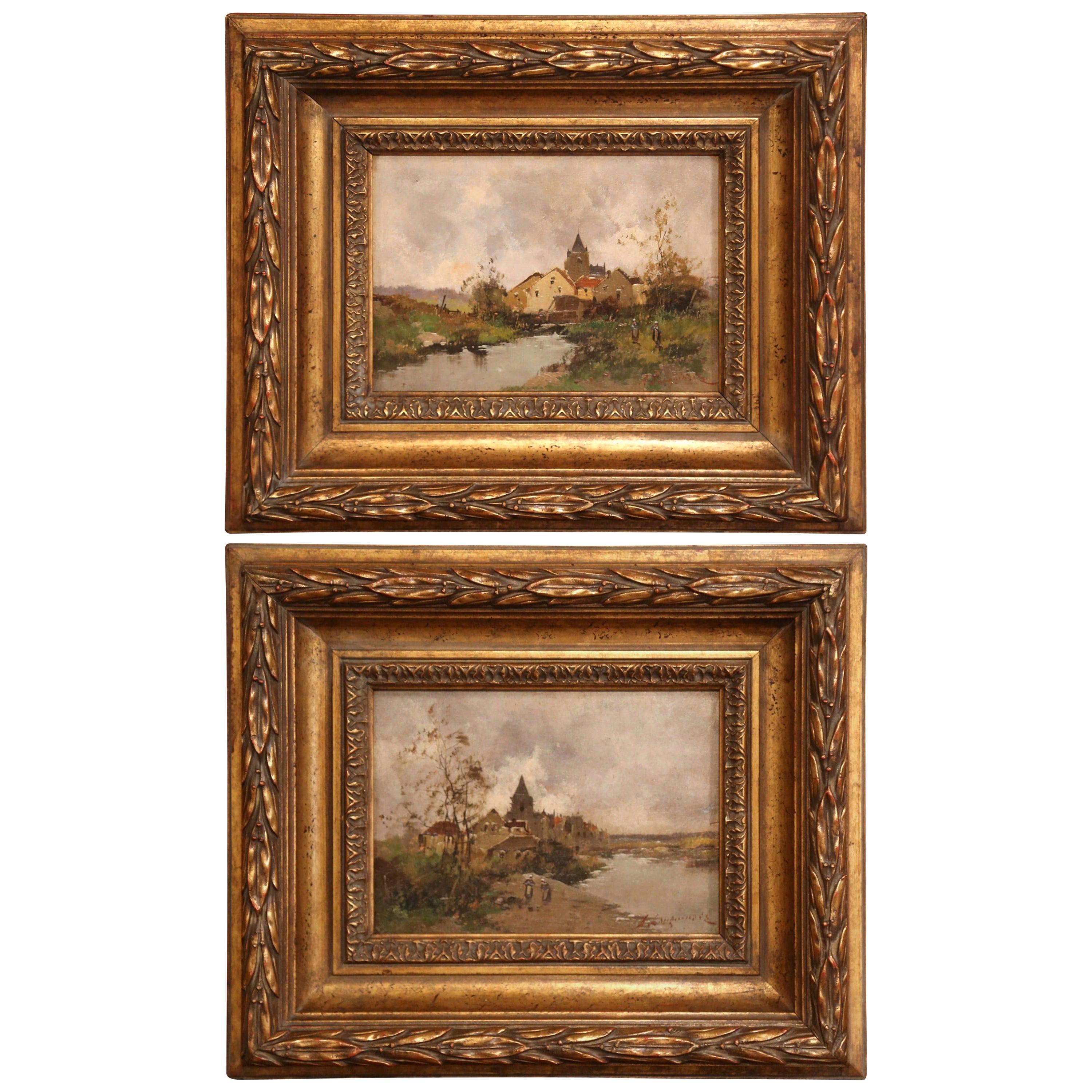 Pair of 19th Century French Oil on Board in Gilt Frames by E. Galien-Laloue