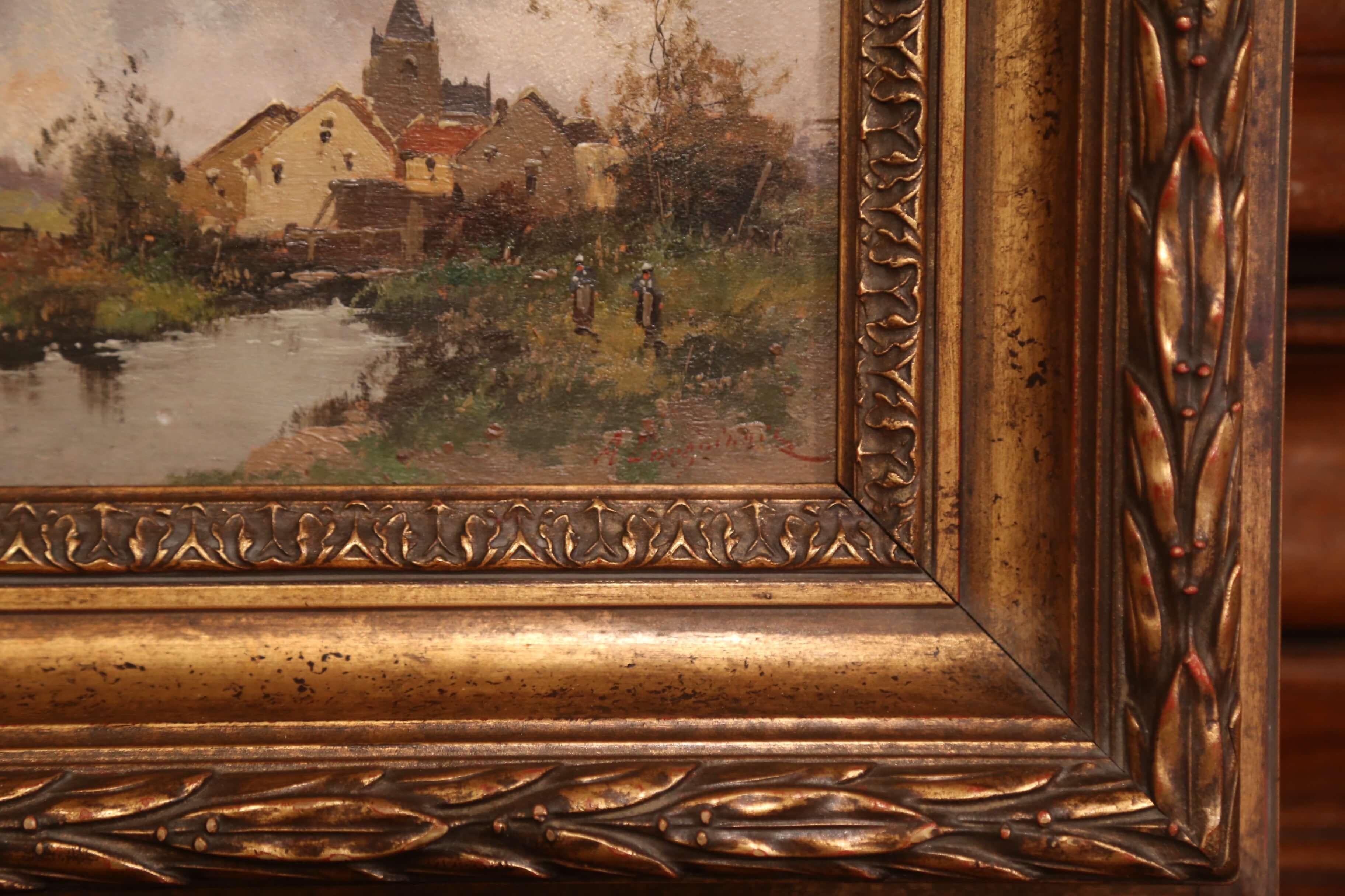 Hand-Painted Pair of 19th Century French Oil on Board in Gilt Frames by E. Galien-Laloue