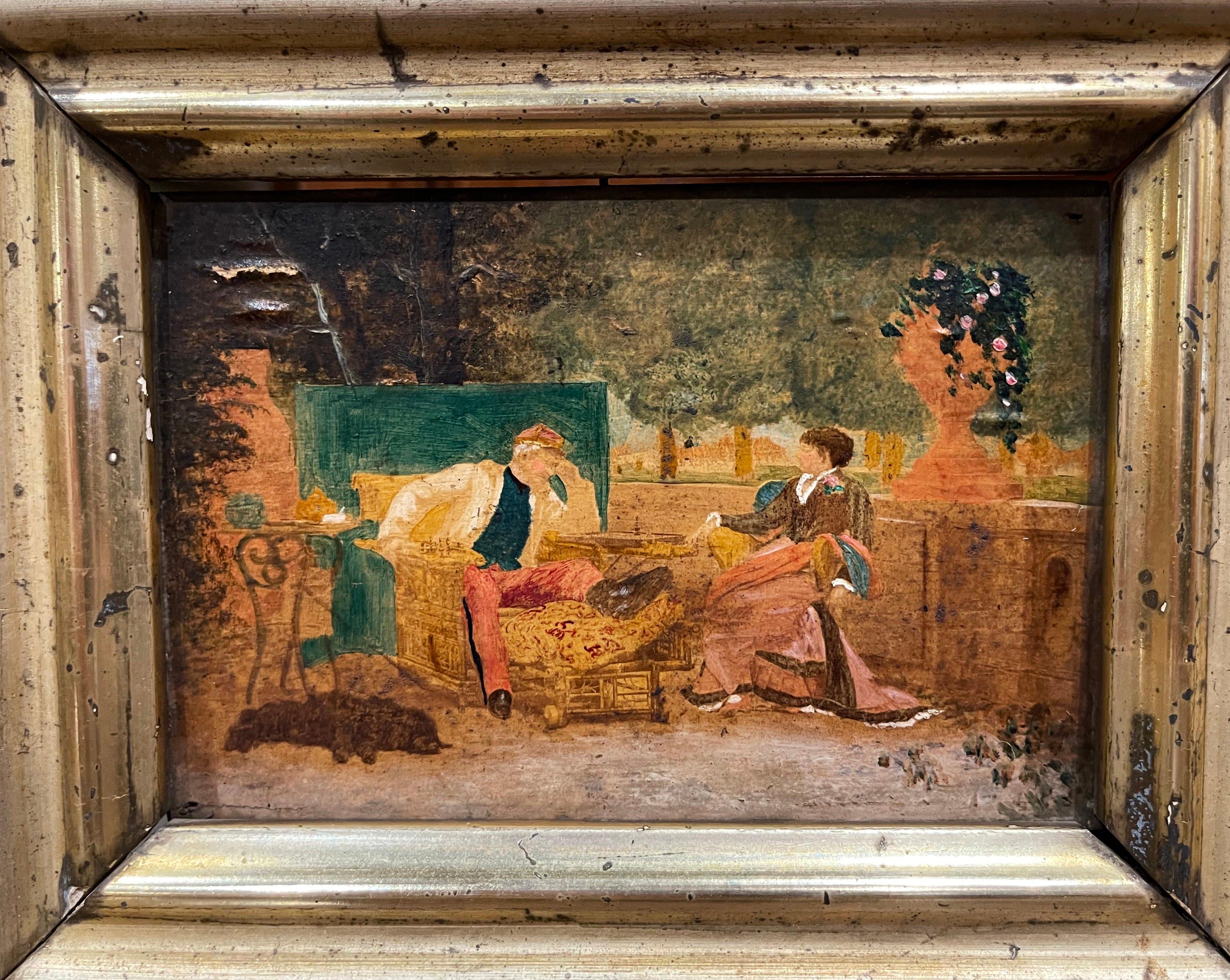 Pair of 19th Century French Oil on Board Paintings in Carved Gilt Frames In Excellent Condition For Sale In Dallas, TX