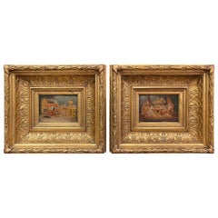 Pair of 19th Century French Oil on Board Paintings in Carved Gilt Frames