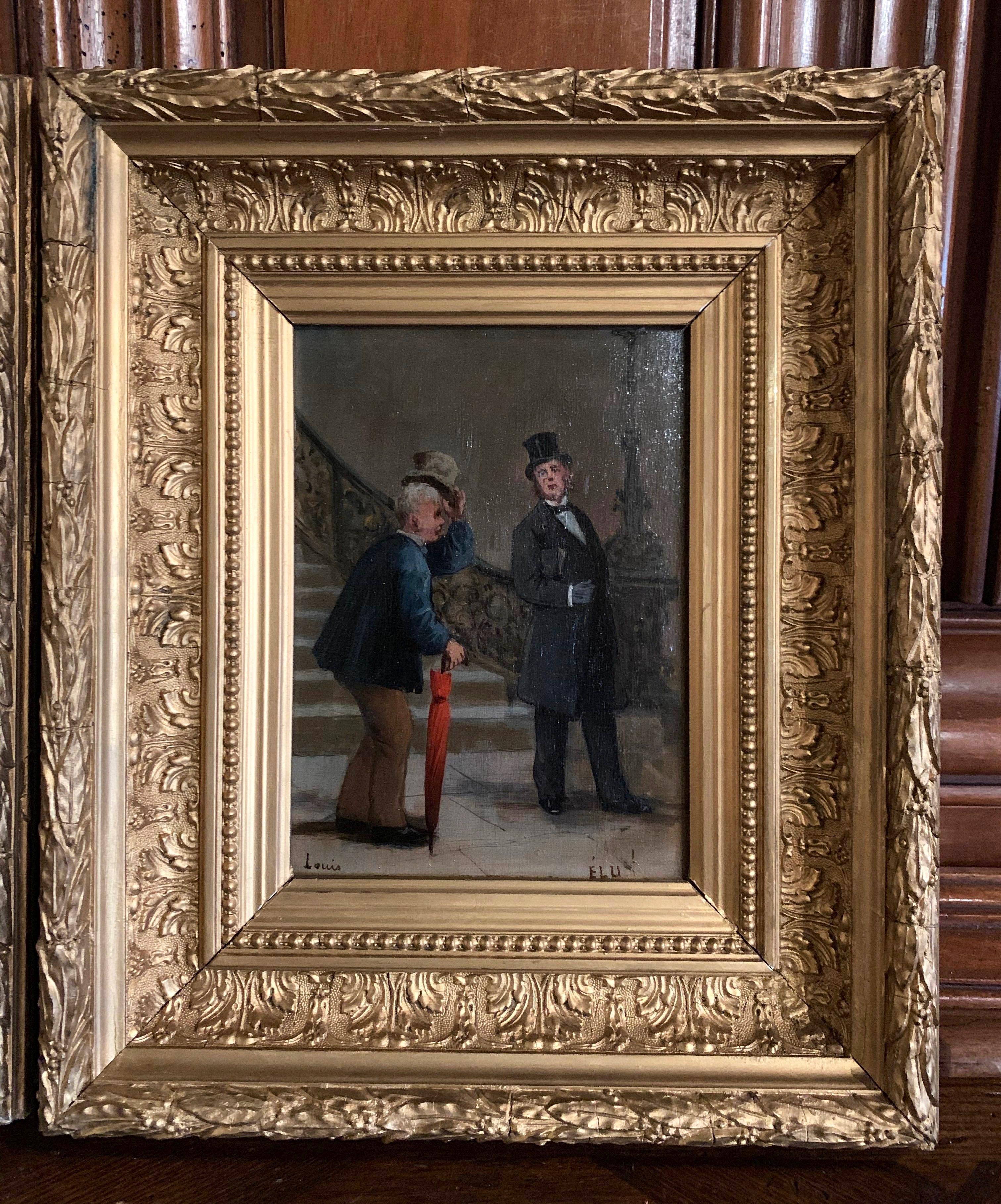 Français Paire de peintures à l'huile sur toile françaises du 19ème siècle dans des cadres dorés signés Louis en vente