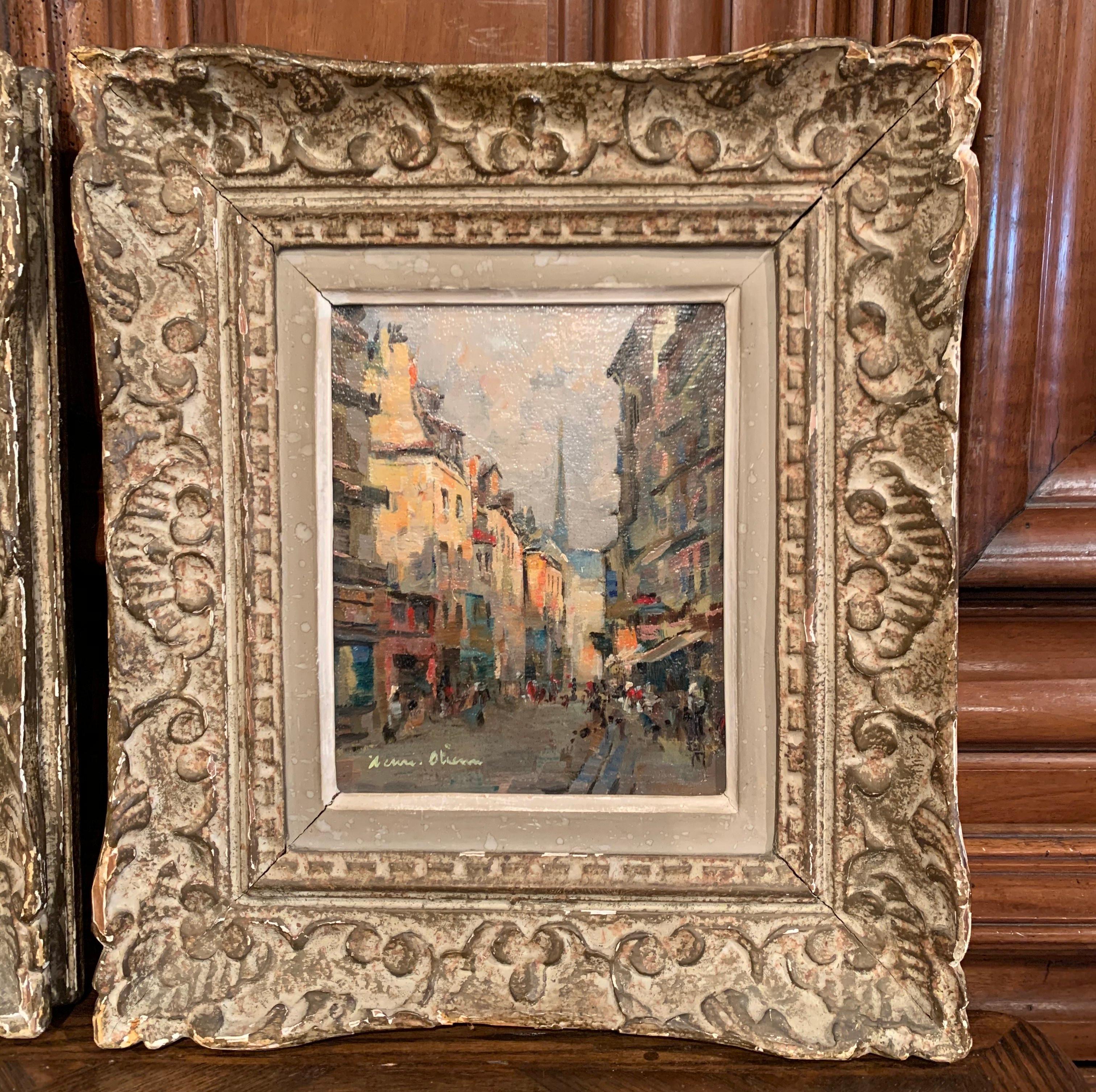 Pair of 19th Century French Oil on Canvas Paris Paintings in Carved Frames In Excellent Condition In Dallas, TX