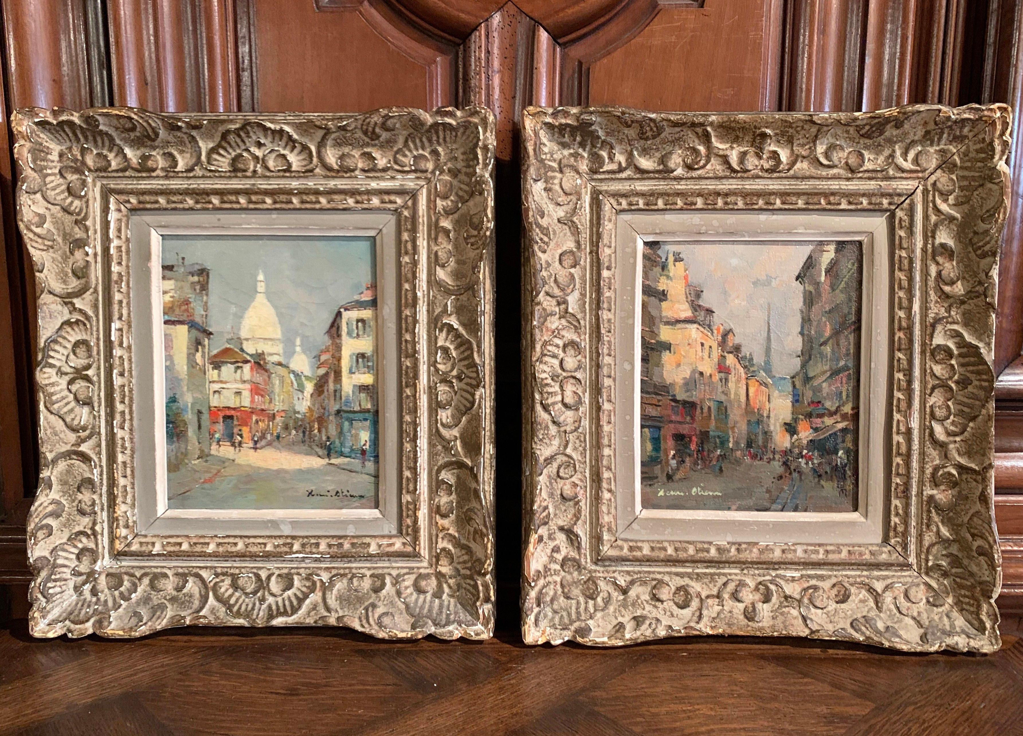 Pair of 19th Century French Oil on Canvas Paris Paintings in Carved Frames 1
