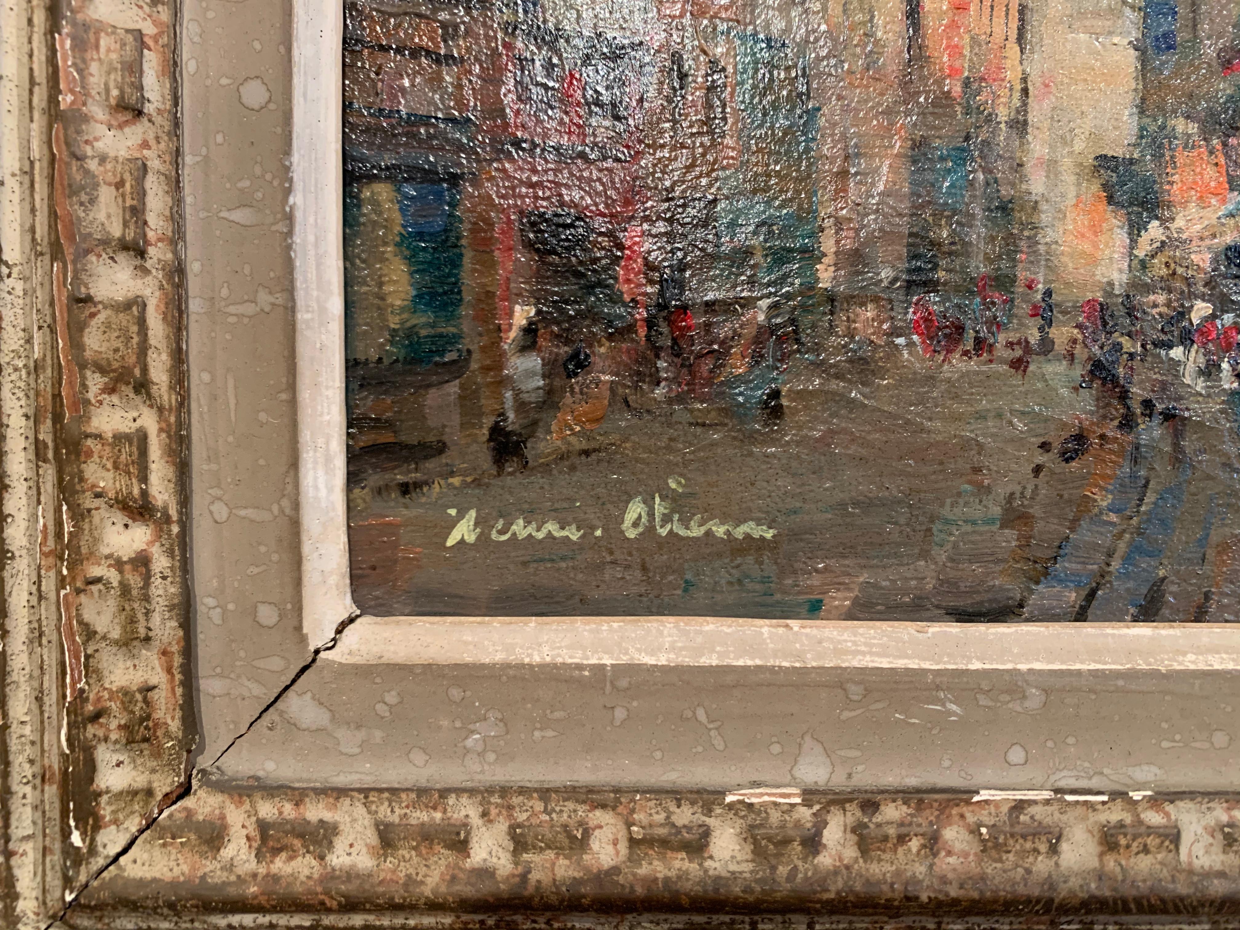 Pair of 19th Century French Oil on Canvas Paris Paintings in Carved Frames 3