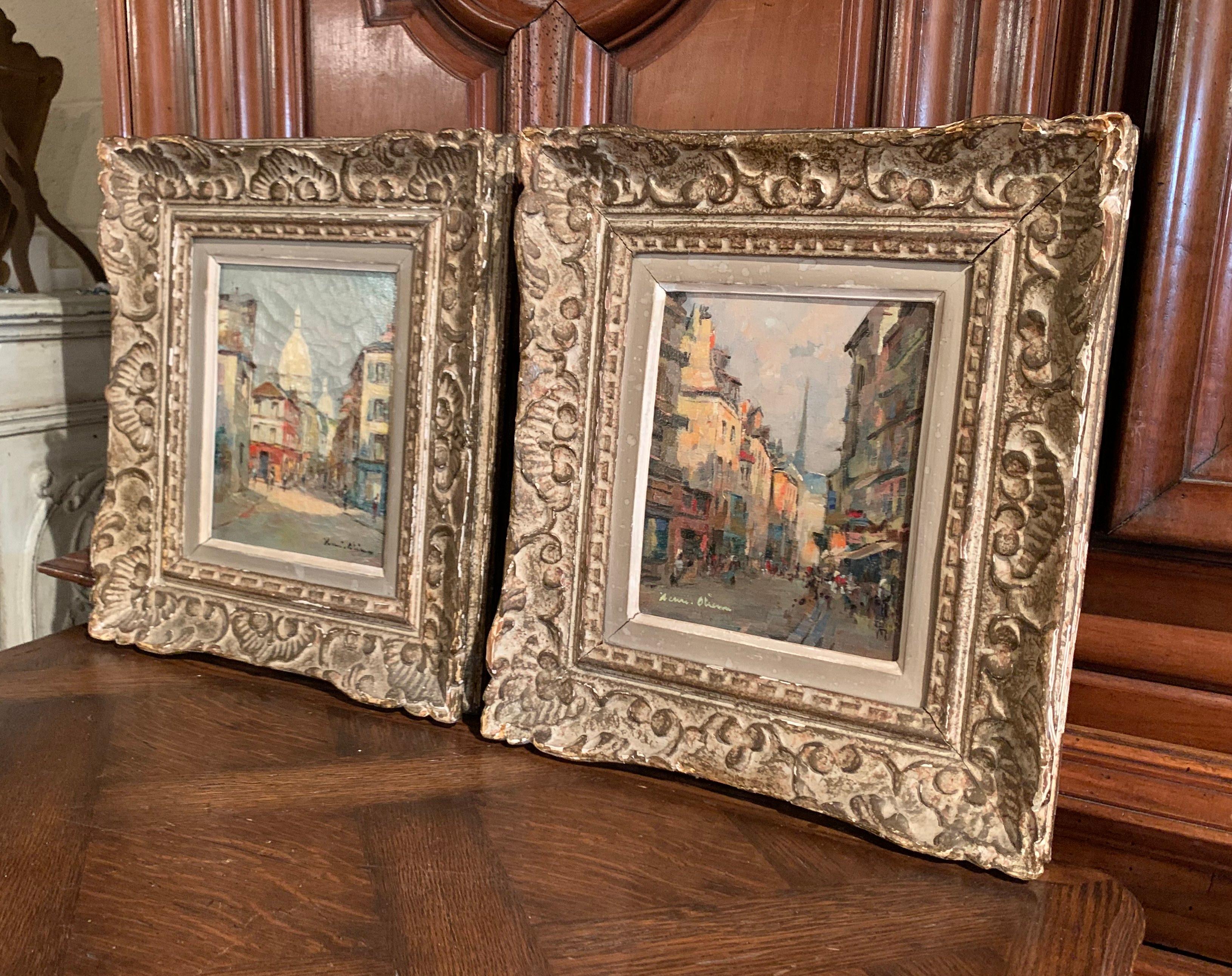 Pair of 19th Century French Oil on Canvas Paris Paintings in Carved Frames 6
