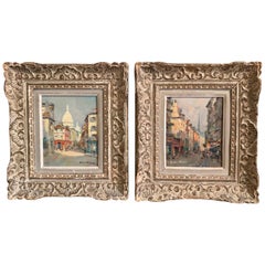 Pair of 19th Century French Oil on Canvas Paris Paintings in Carved Frames