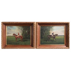 Pair of 19th Century French Oil on Canvas Race Horse Paintings Signed A. Bourgon Pair of 19th Century French Oil on Canvas Race Horse Paintings Signed A. Bourgon