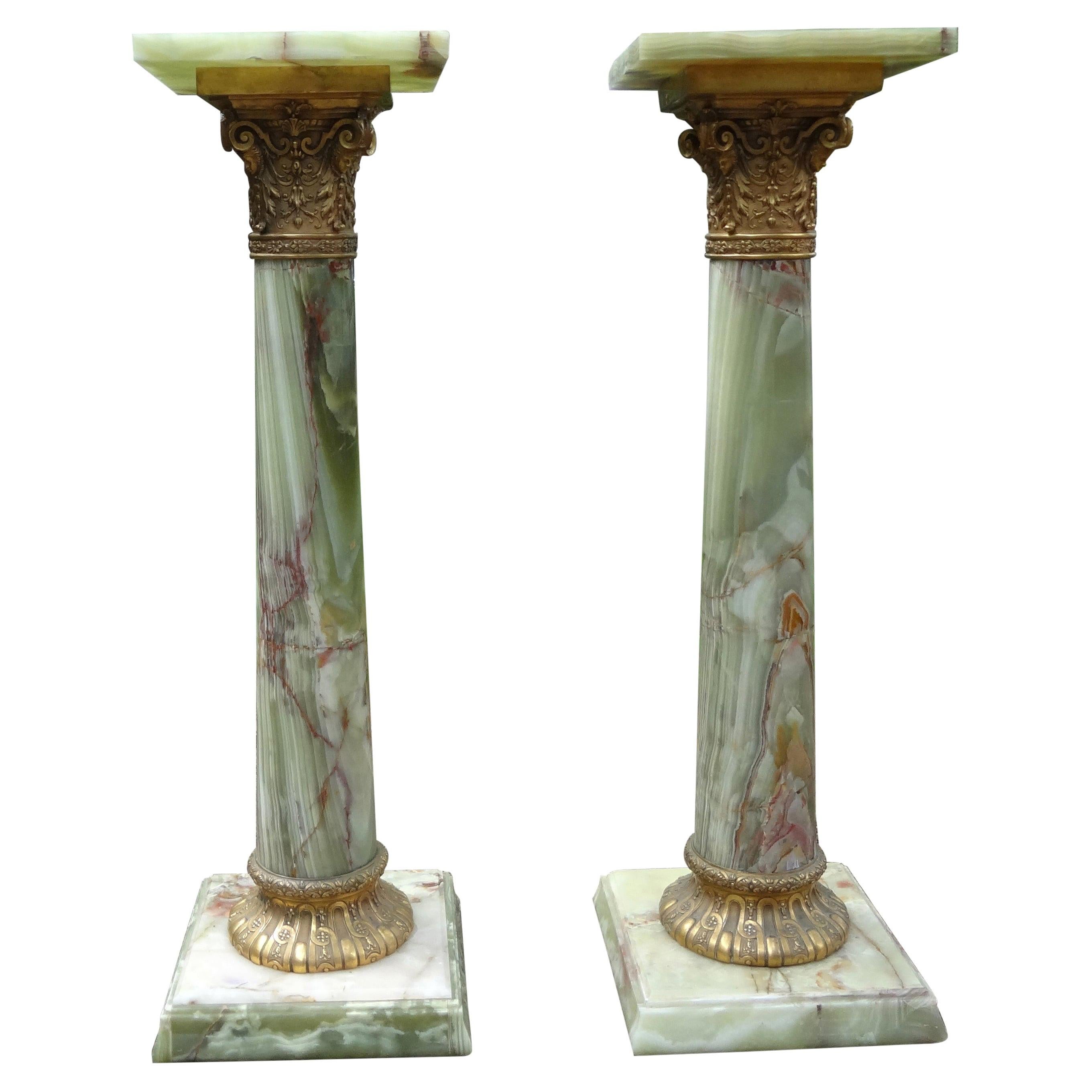 Pair of 19th Century French Onyx and Bronze Pedestals
