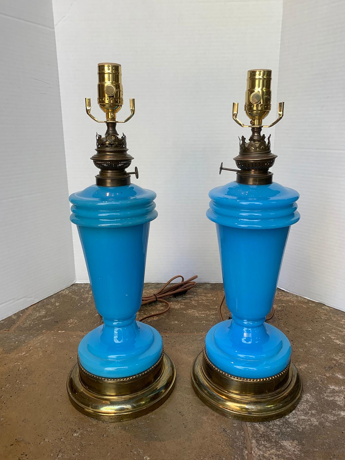 Pair of 19th Century French Opaline Glass Lamps, formerly oil
New wiring