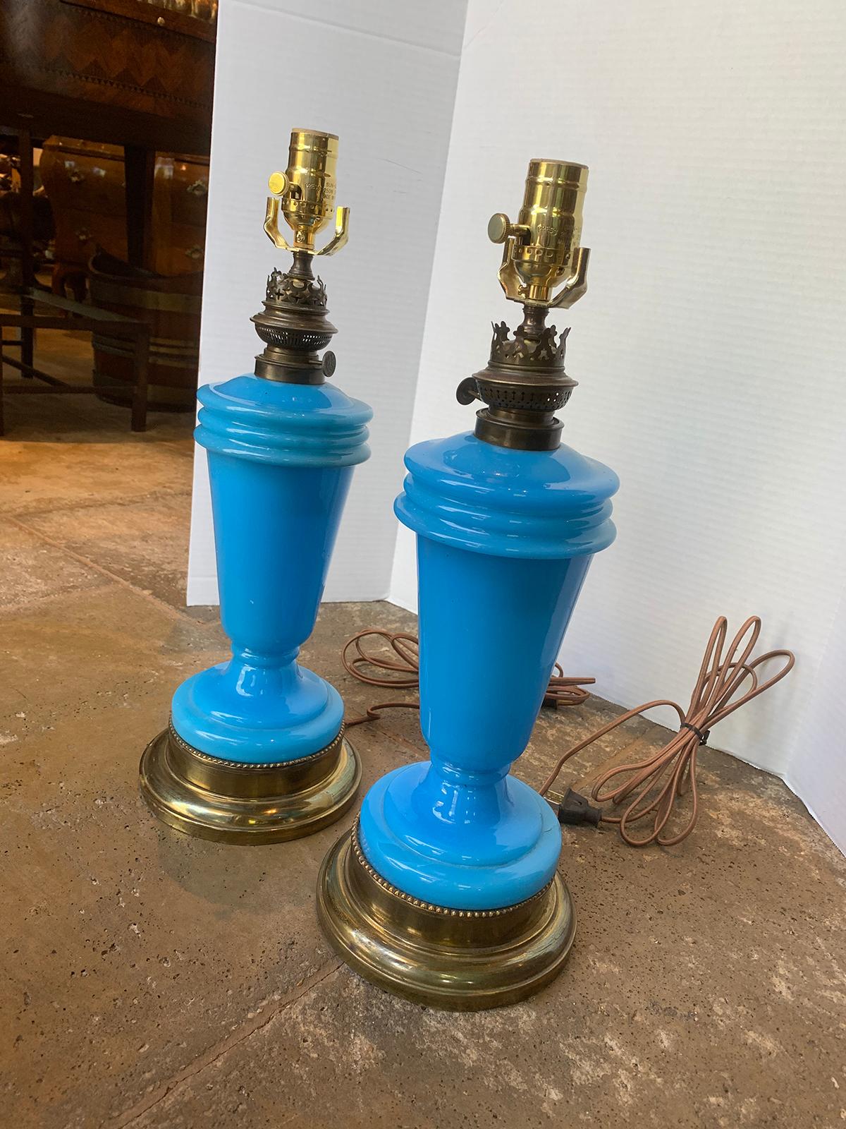 Pair of 19th Century French Opaline Glass Lamps In Good Condition In Atlanta, GA