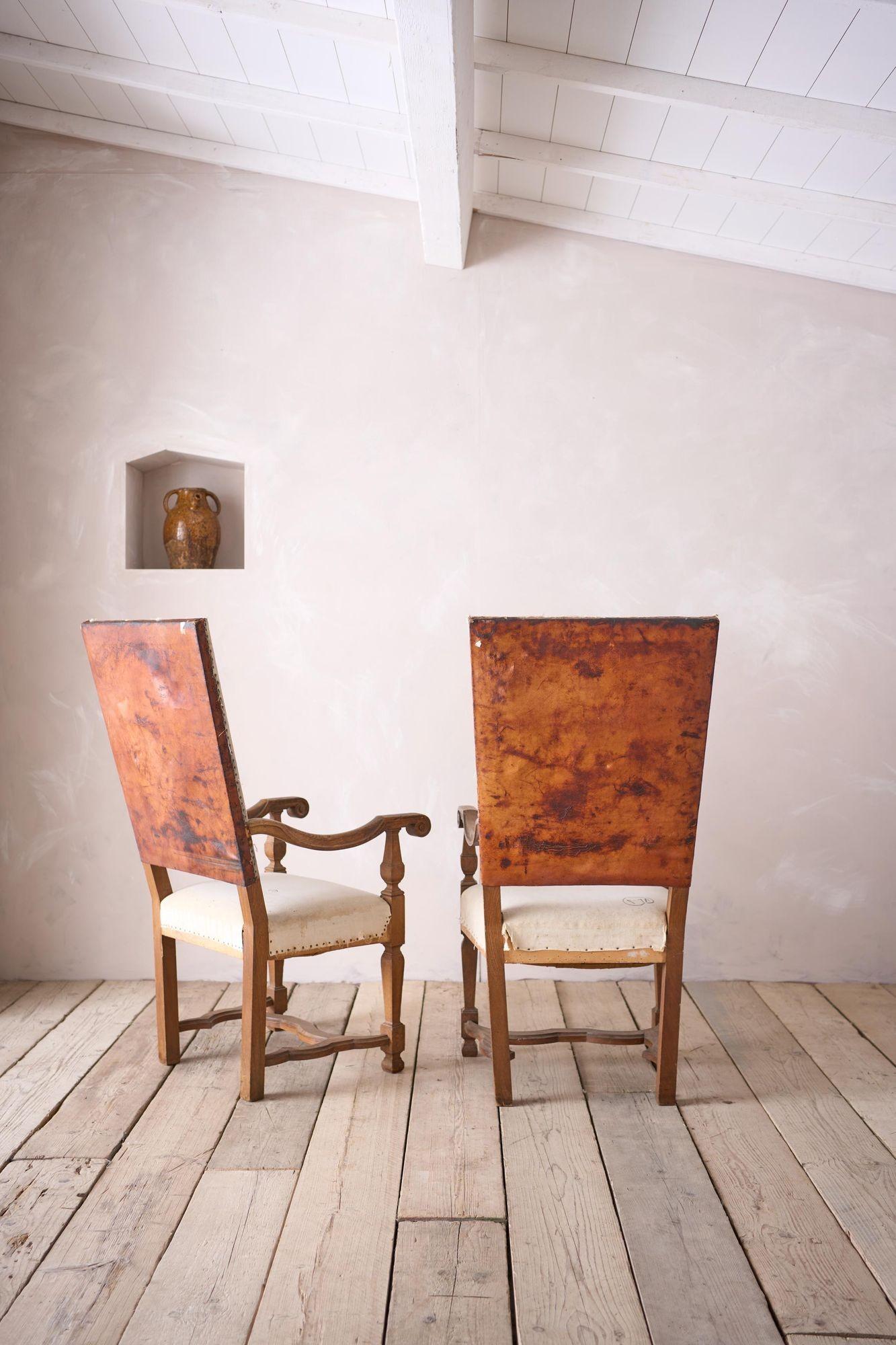 Oak Pair of 19th century French open armchairs For Sale