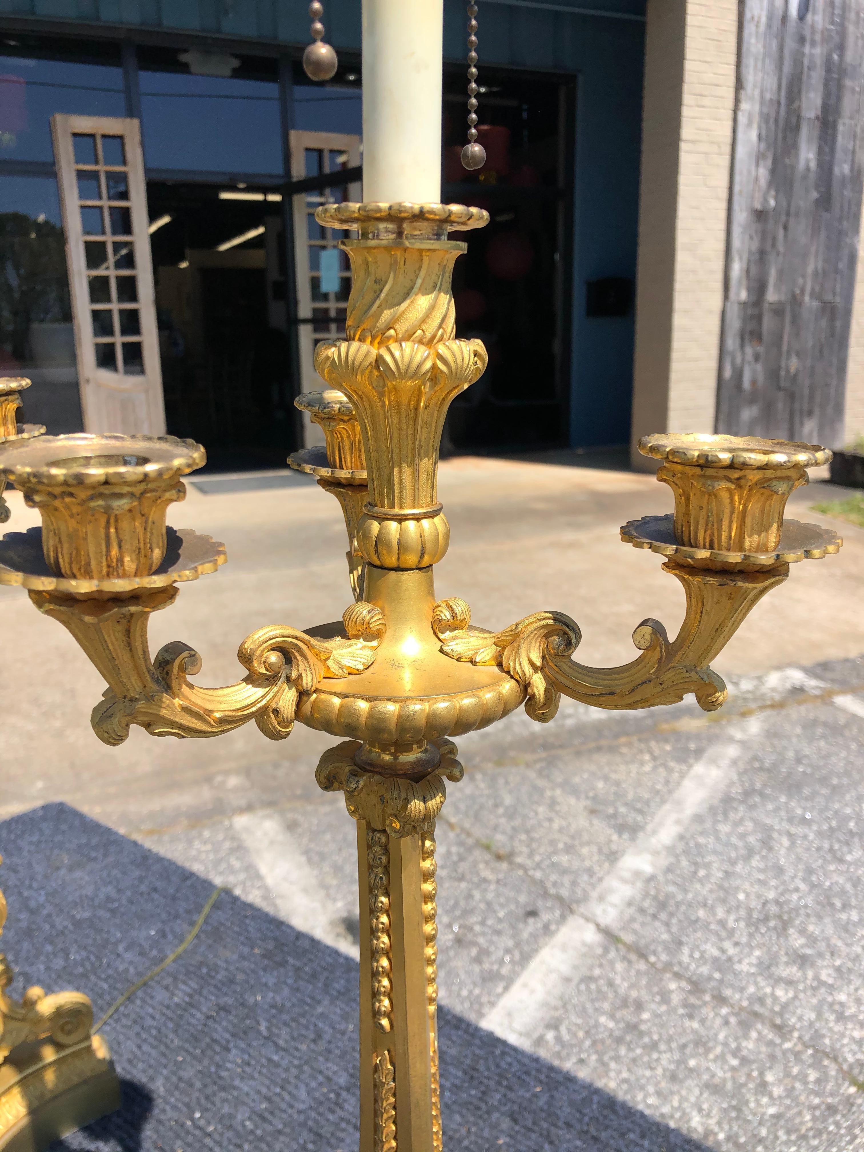 Pair of 19th Century French Ormolu Candelabra Lamps 3