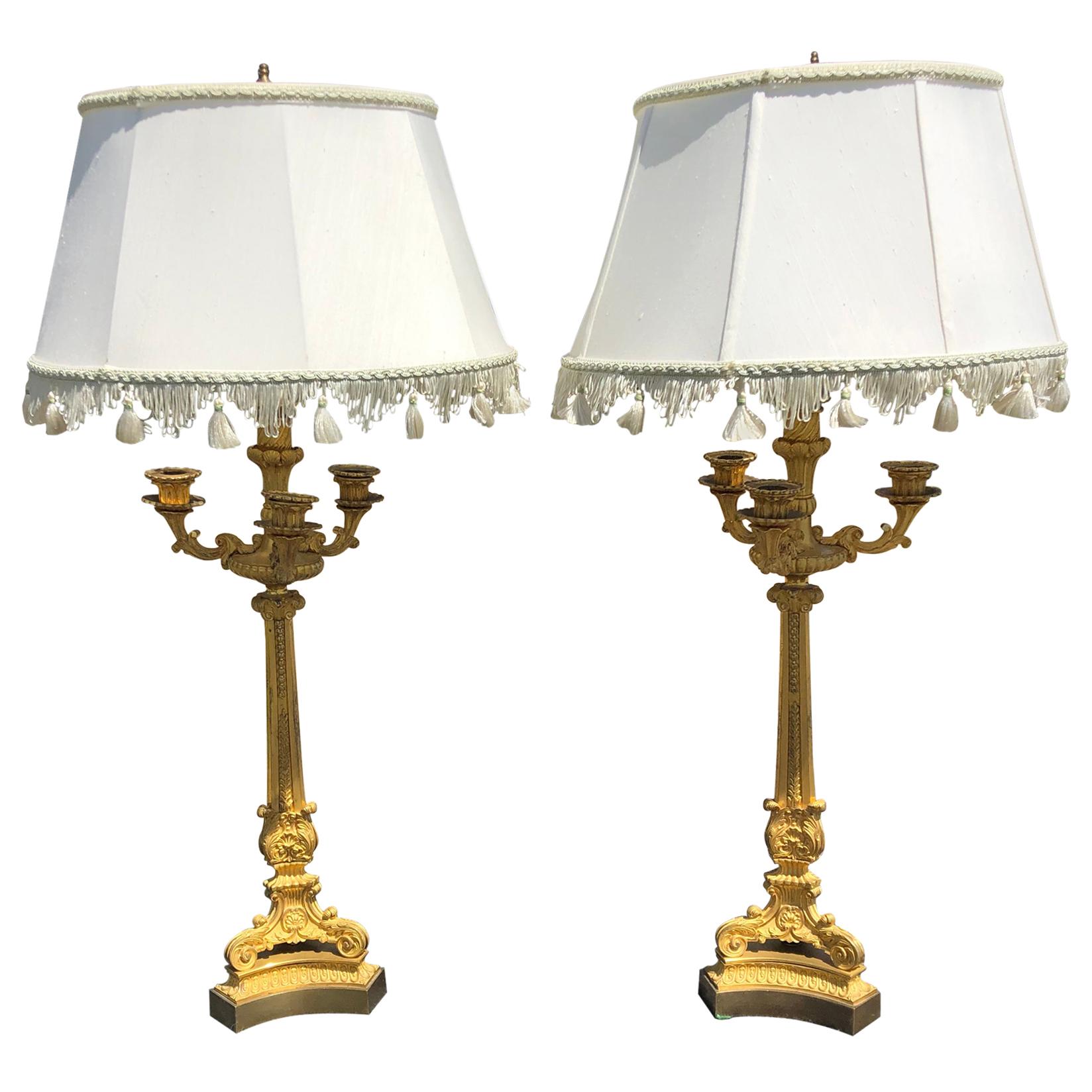 Pair of 19th Century French Ormolu Candelabra Lamps