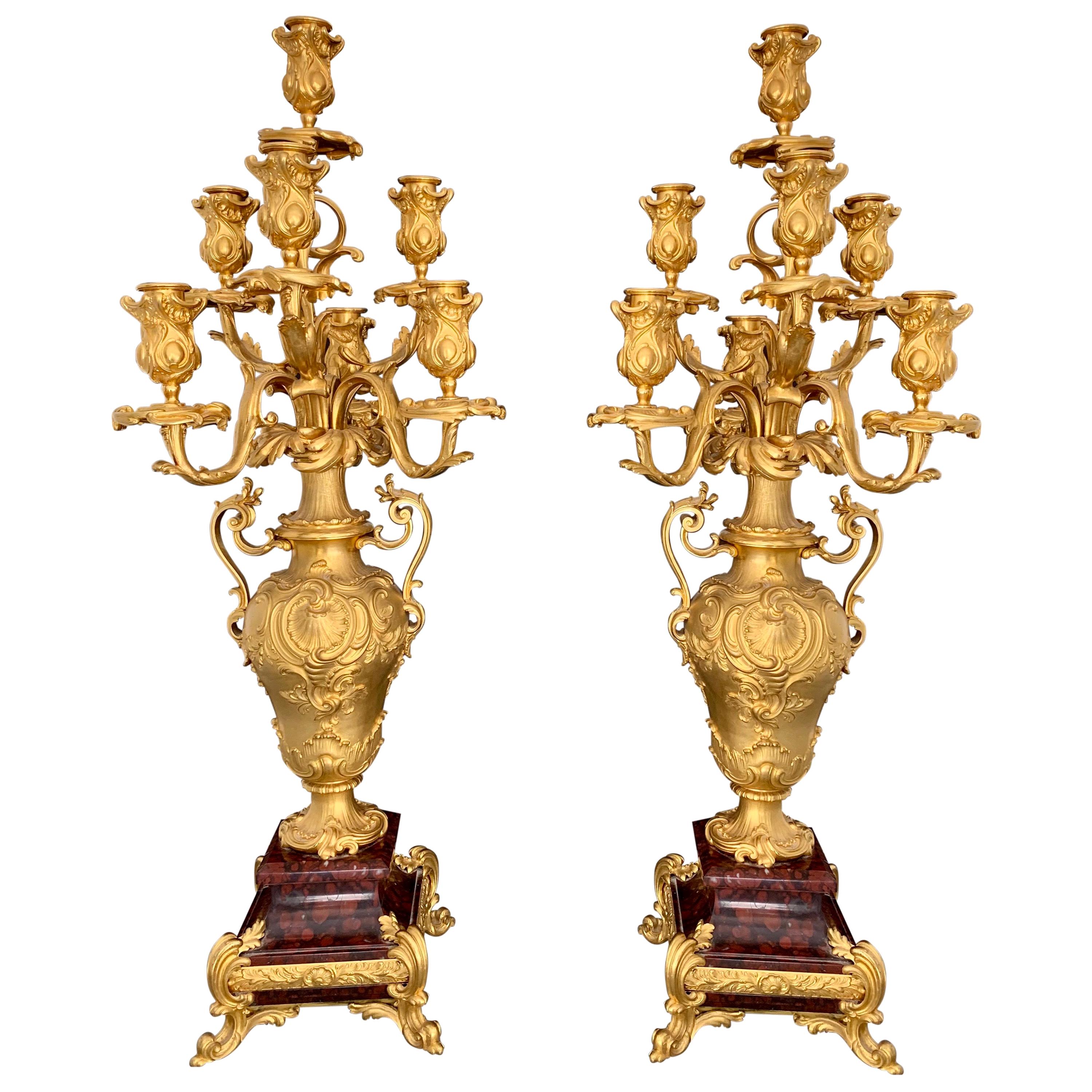Paire de candélabres en bronze doré du 19e siècle par Barbedienne