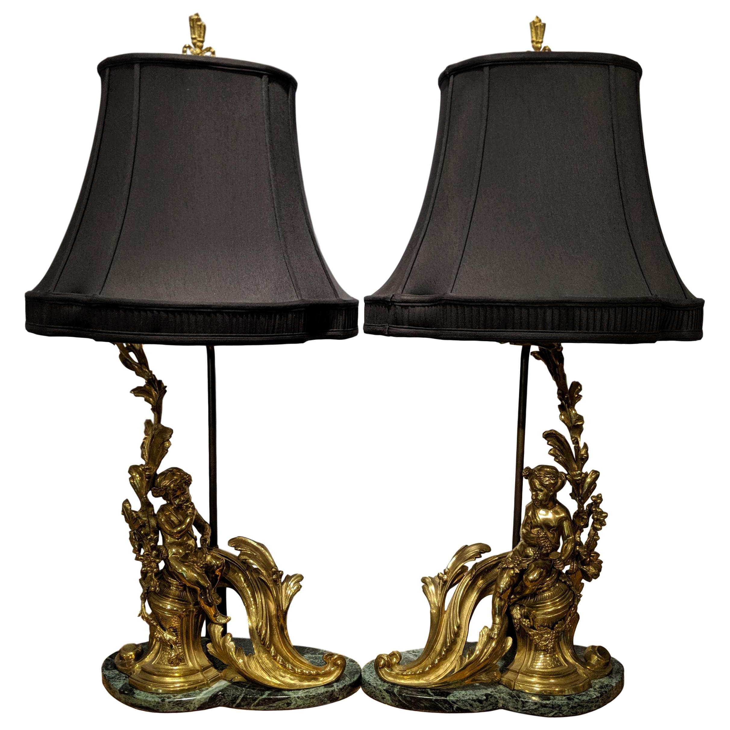 Pair of 19th Century French Ormolu Chenet Lamps
