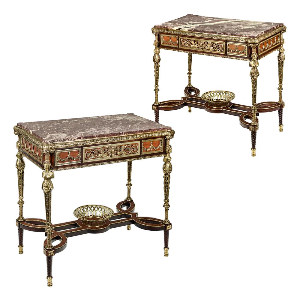 Pair of 19th Century French Ormolu-Mounted Mahogany Table De Milieu
