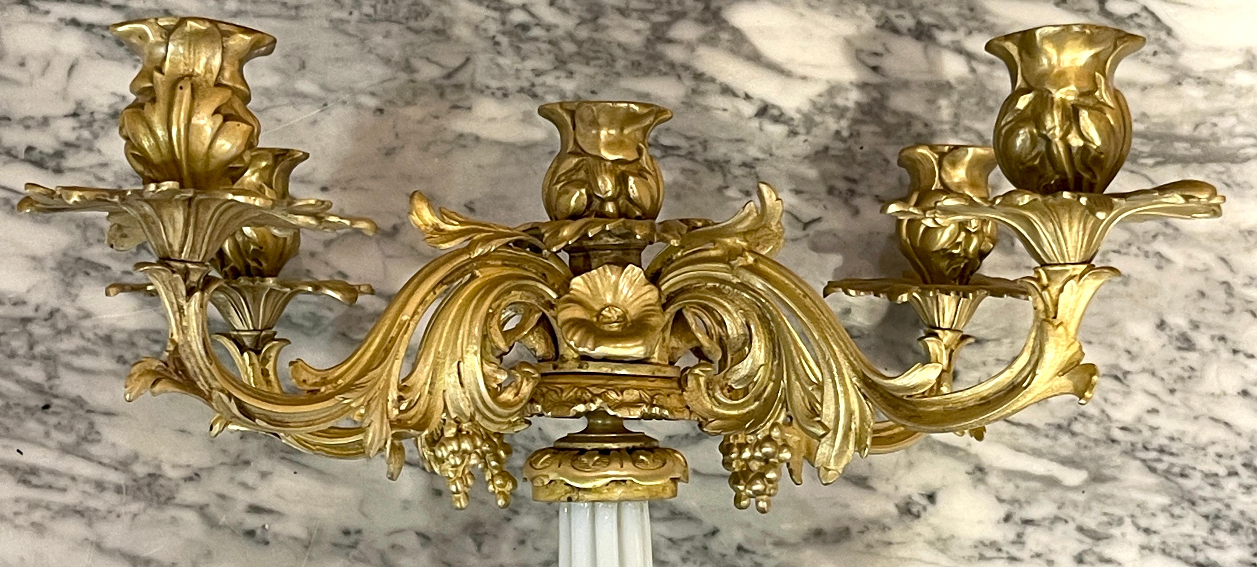 Pair of 19th Century French Ormolu & Opaline Palais Royal Candelabra For Sale 4