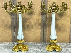 Pair of 19th Century French Ormolu & Opaline Palais Royal Candelabra