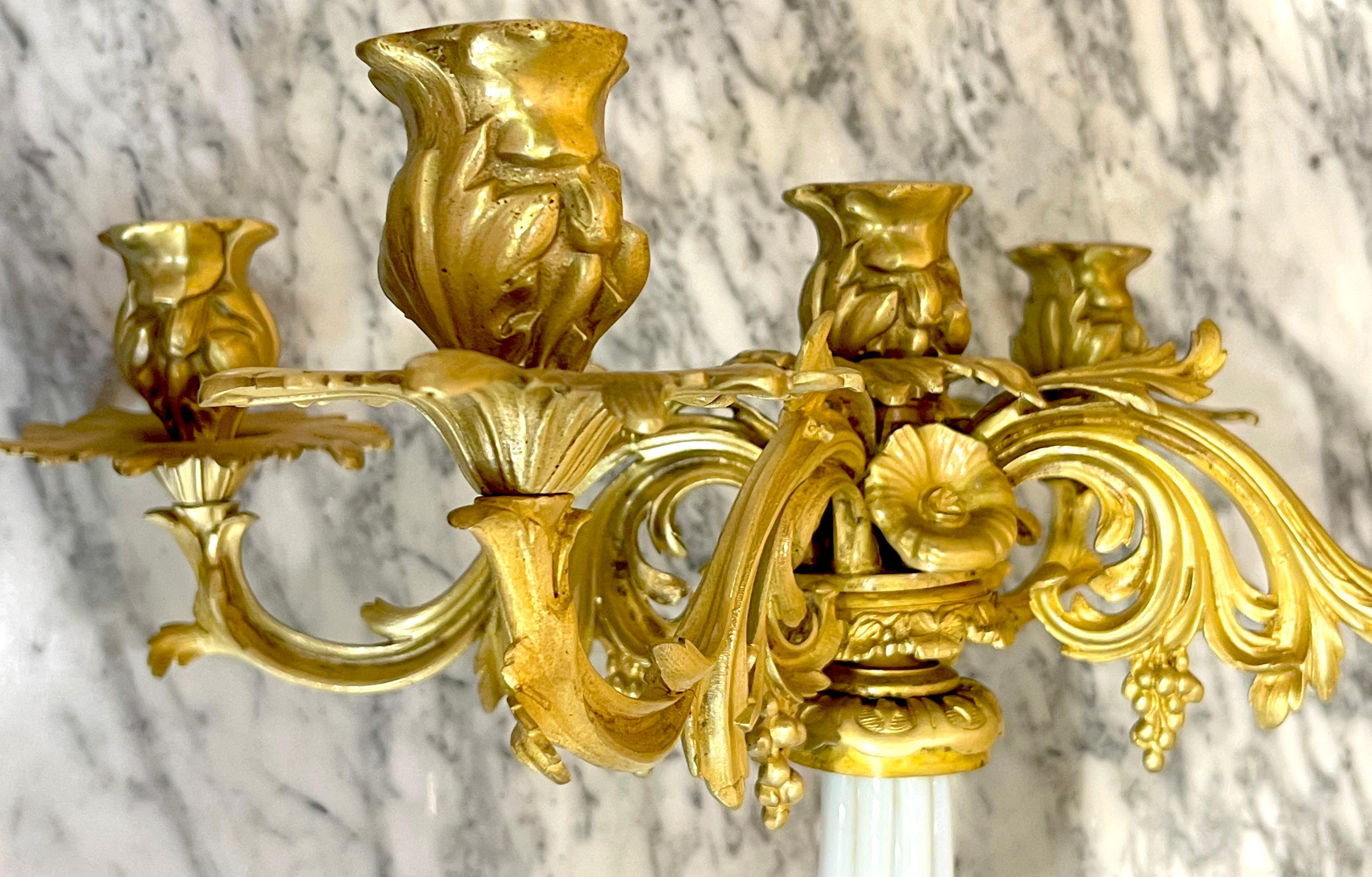 Pair of 19th Century French Ormolu & Opaline Palais Royal Candelabra For Sale 2