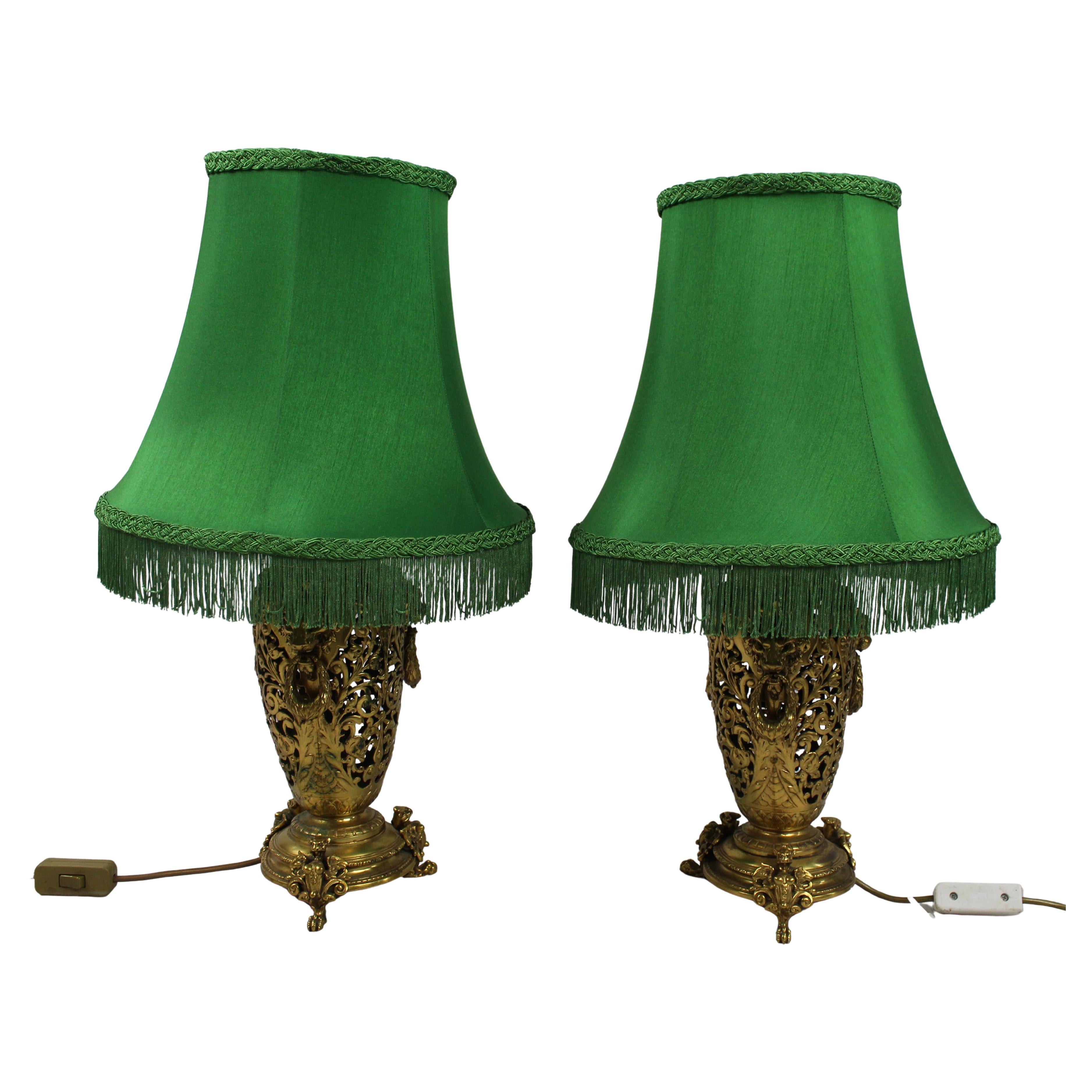 Paire de lampes de table en bronze doré du XIXe siècle