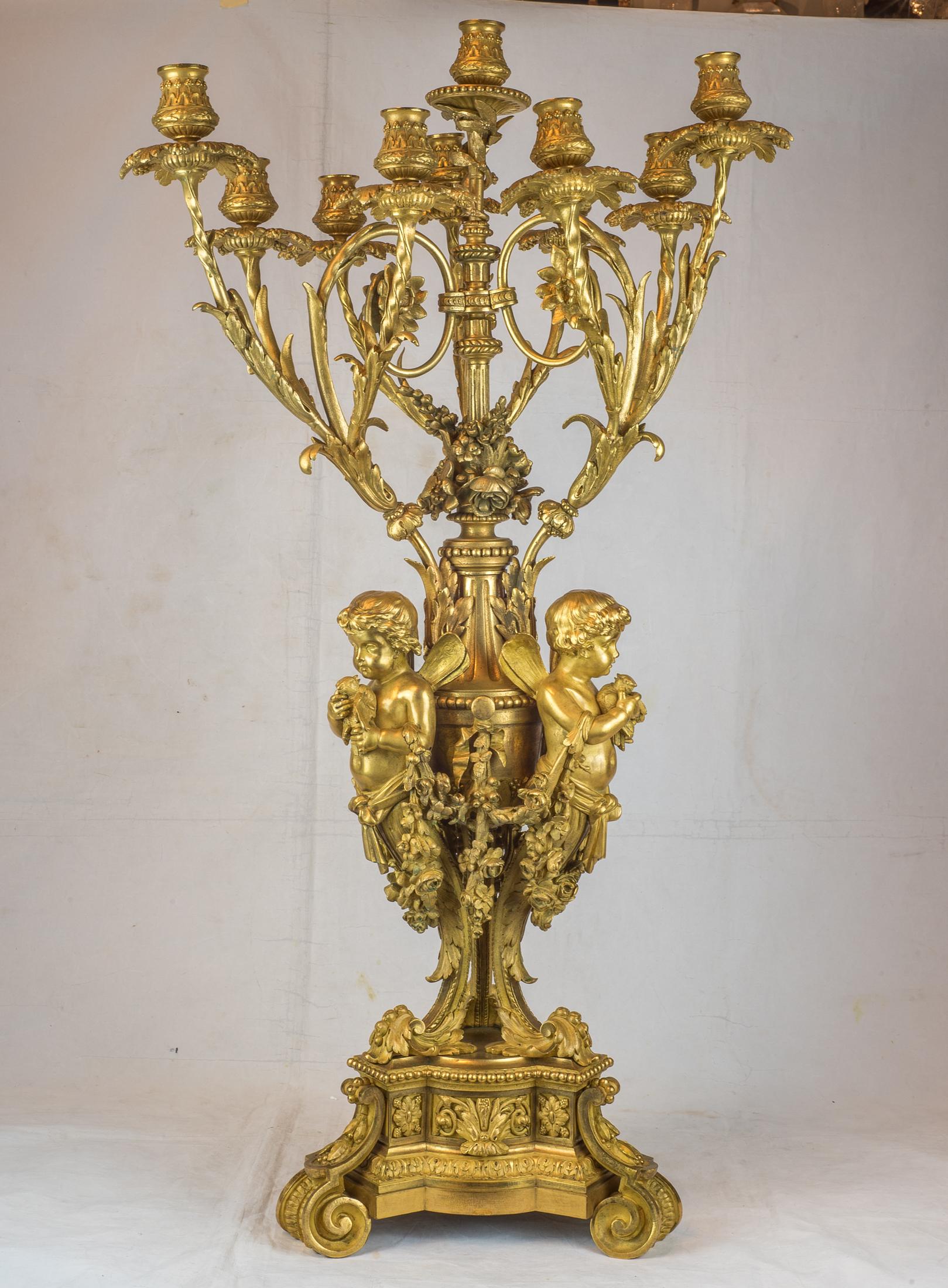 Gilt Important Pair of 19th Century French Ormolu Ten-Light Candelabra by H. Picard For Sale