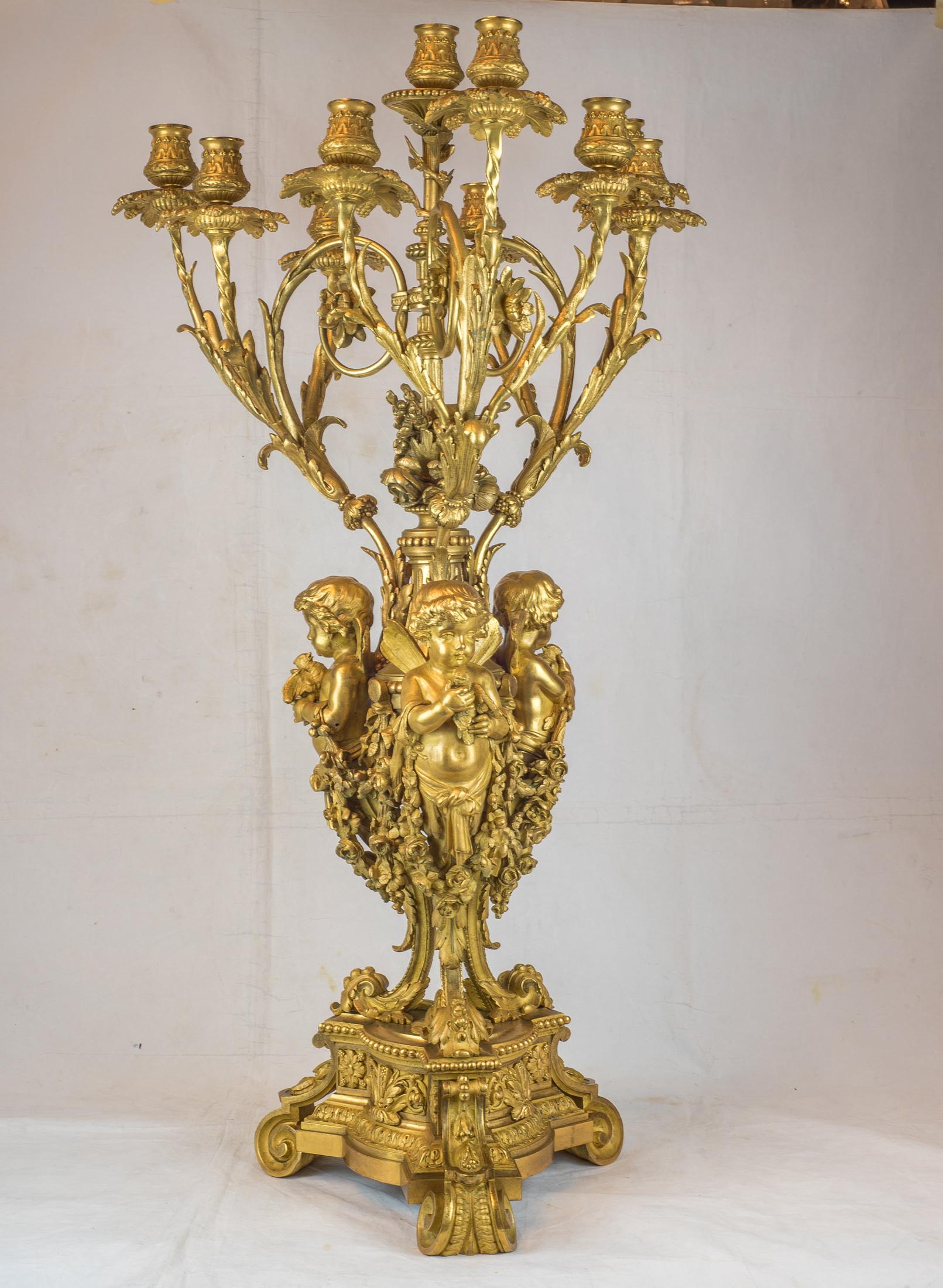 Important Pair of 19th Century French Ormolu Ten-Light Candelabra by H. Picard In Excellent Condition For Sale In New York, NY
