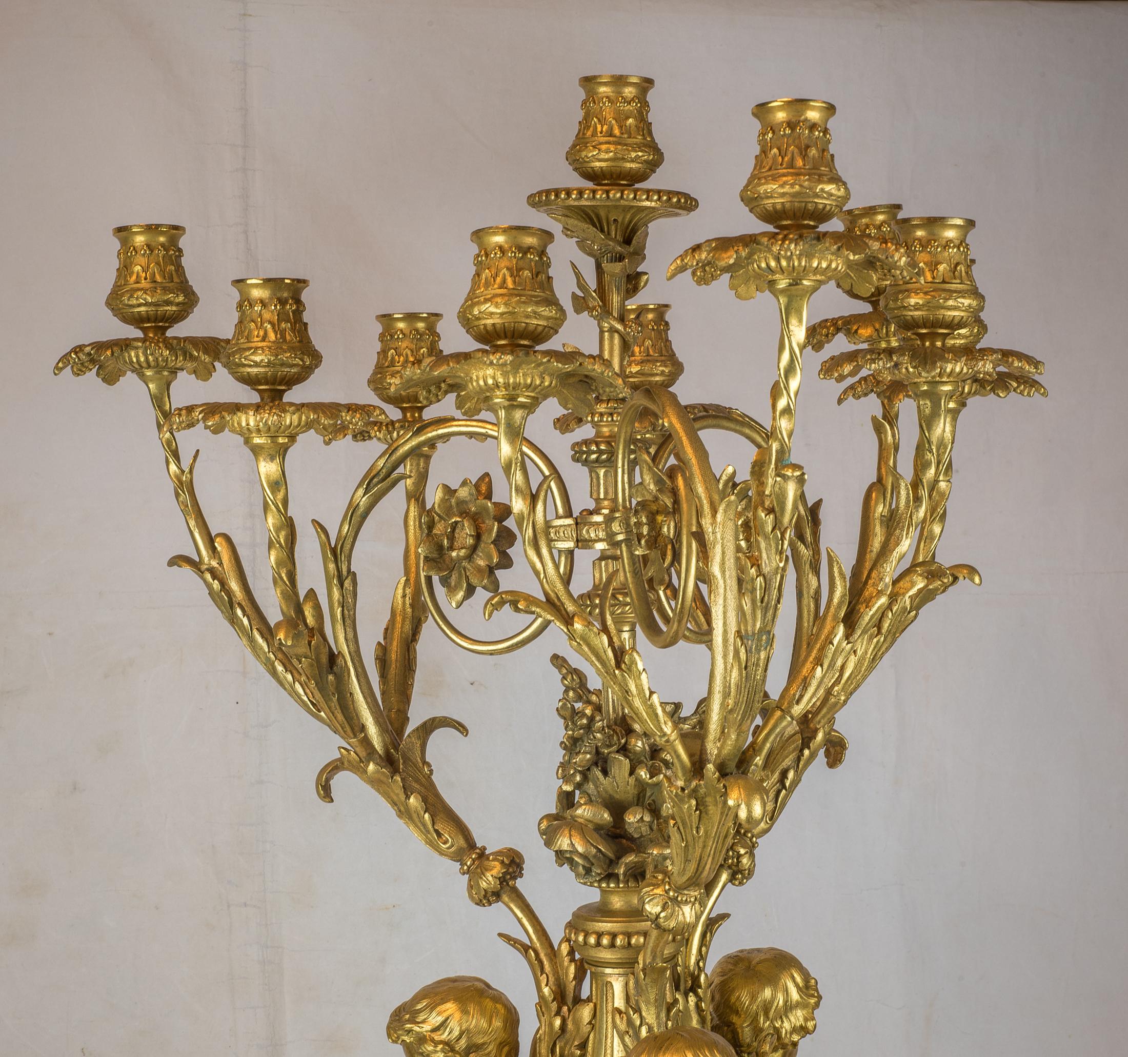 Important Pair of 19th Century French Ormolu Ten-Light Candelabra by H. Picard For Sale 3