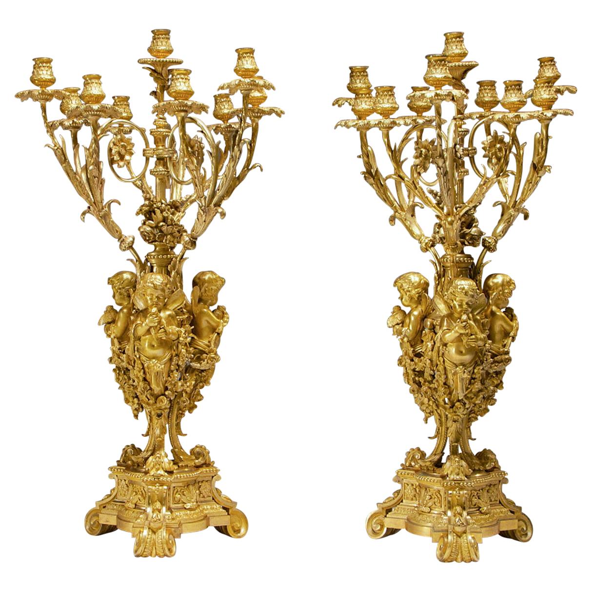 Important Pair of 19th Century French Ormolu Ten-Light Candelabra by H. Picard