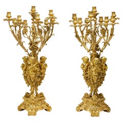 Antique Important Pair of 19th Century French Ormolu Ten-Light Candelabra by H. Picard