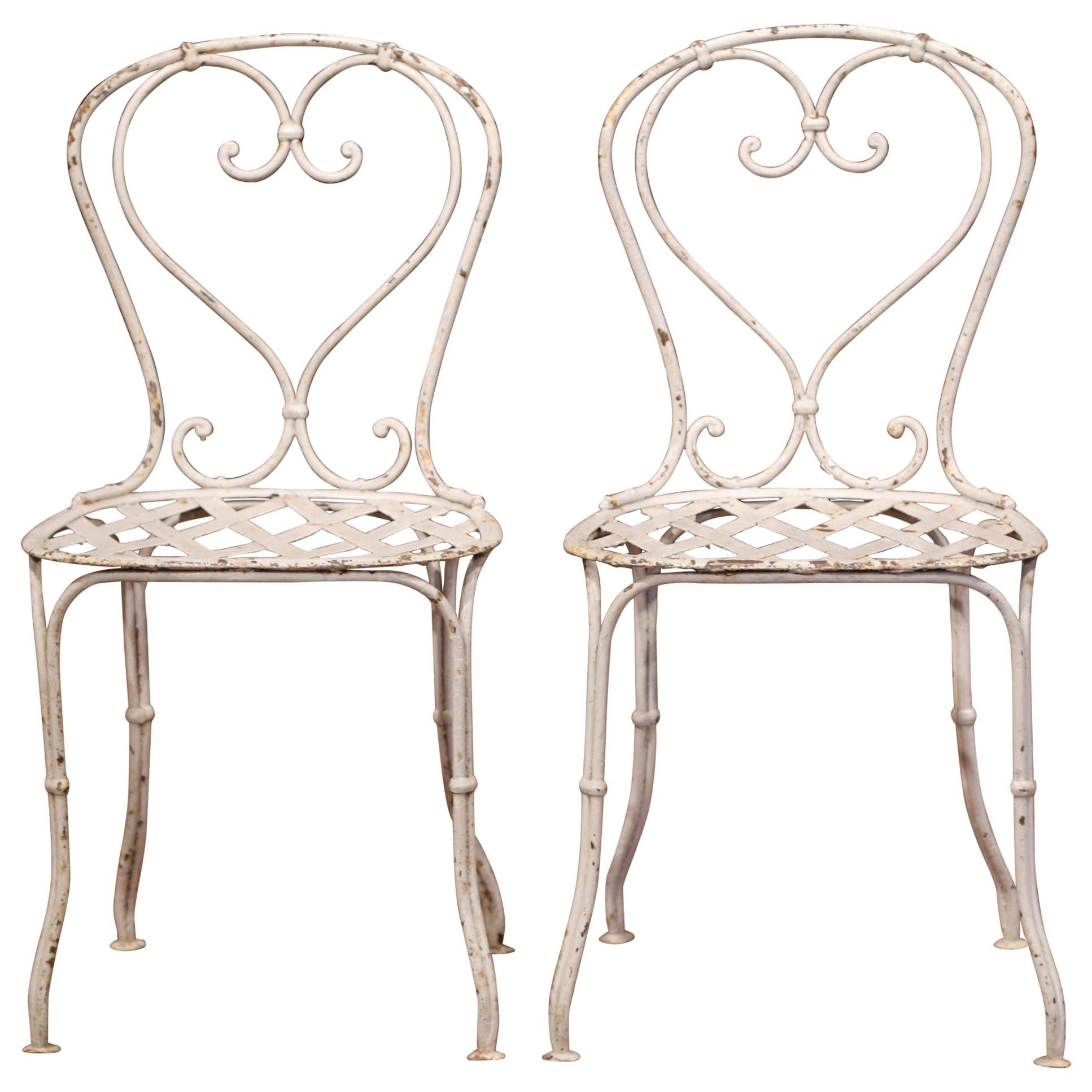 Pair of 19th Century French Outdoor Painted Iron Garden Chairs at