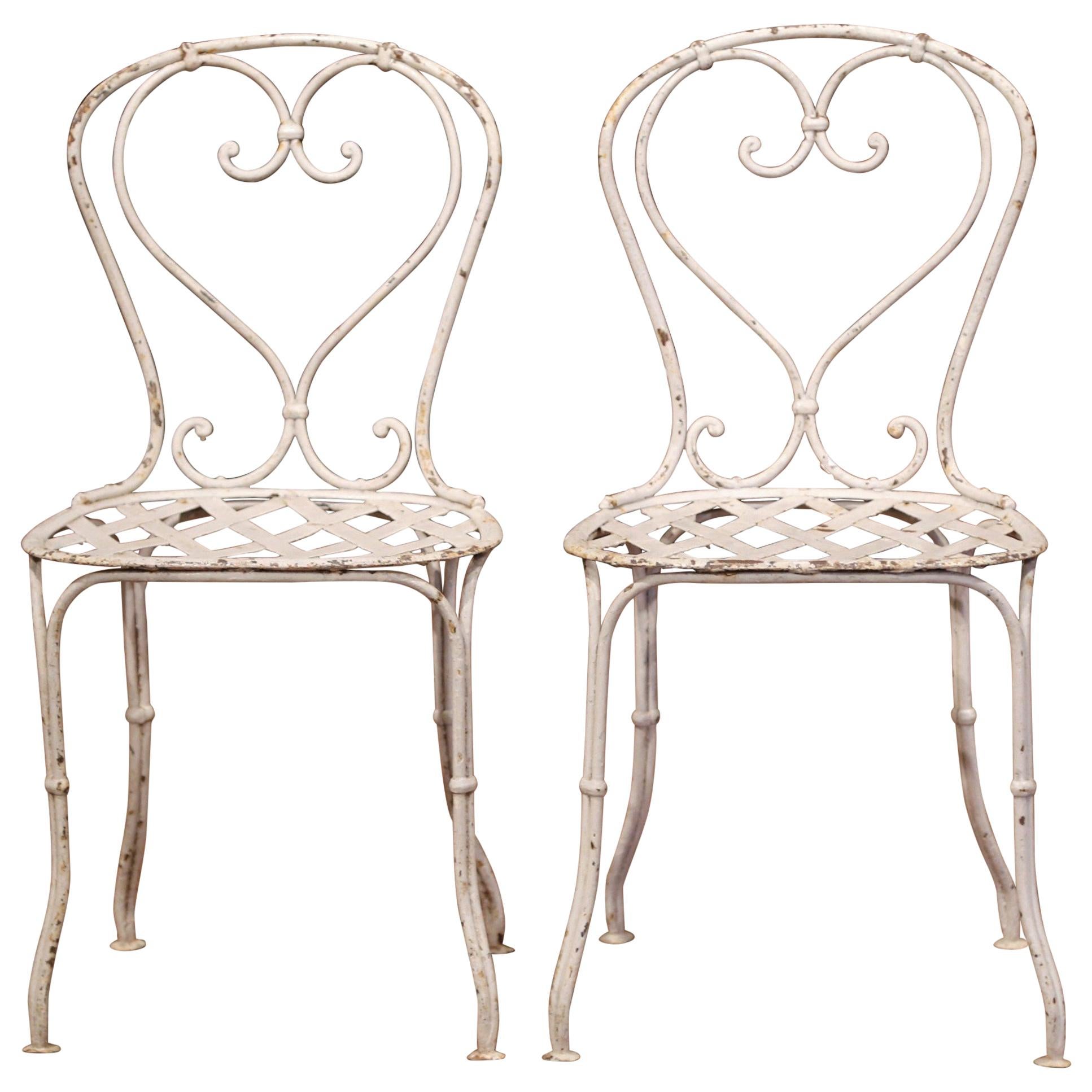 Pair of 19th Century French Outdoor Painted Iron Garden Chairs