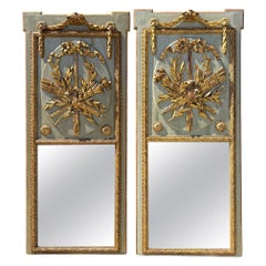 Pair of 19th Century French Painted and Giltwood Trumeau Mirrors